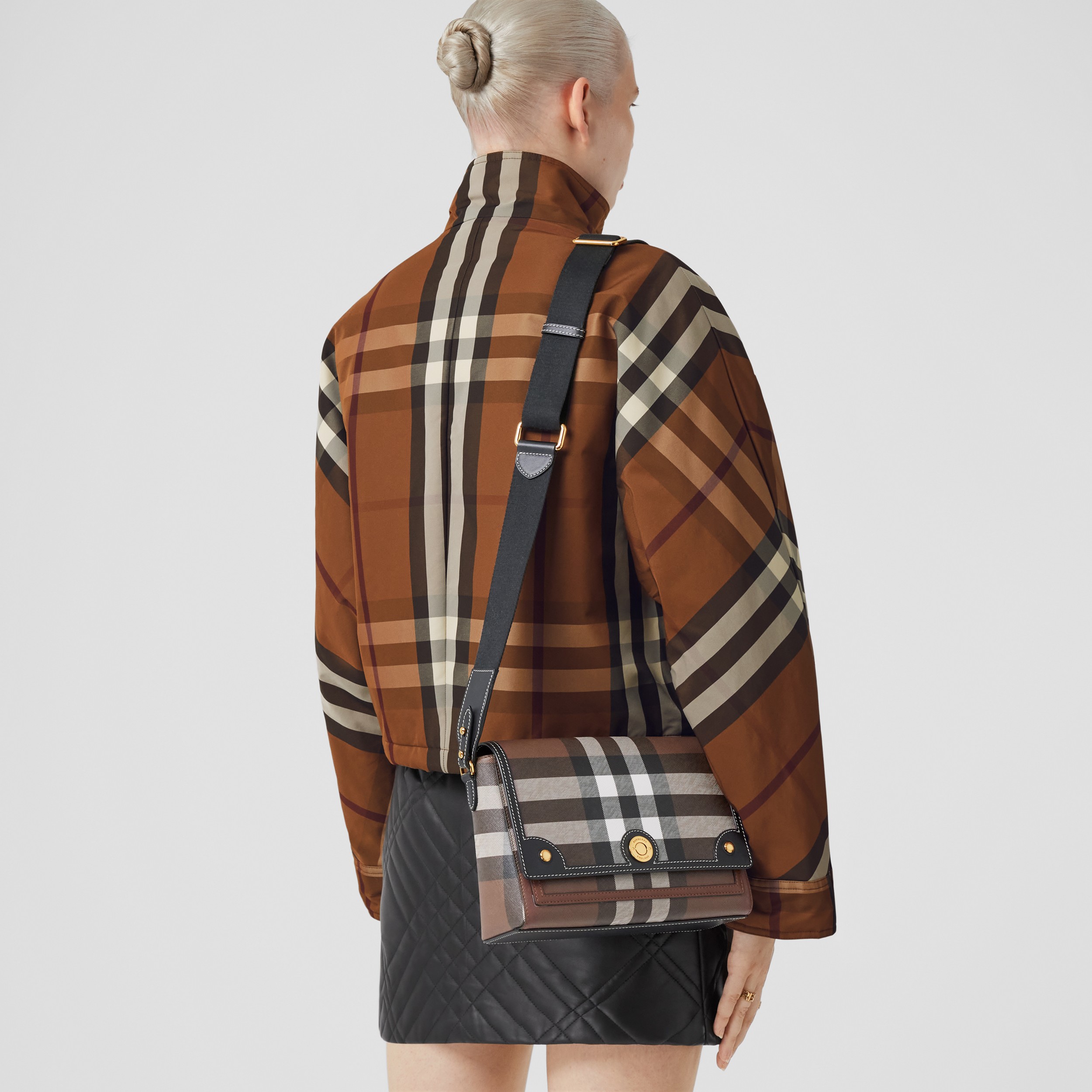 Exaggerated Check and Leather Note Bag in Dark Birch Brown - Women | Burberry® Official - 3