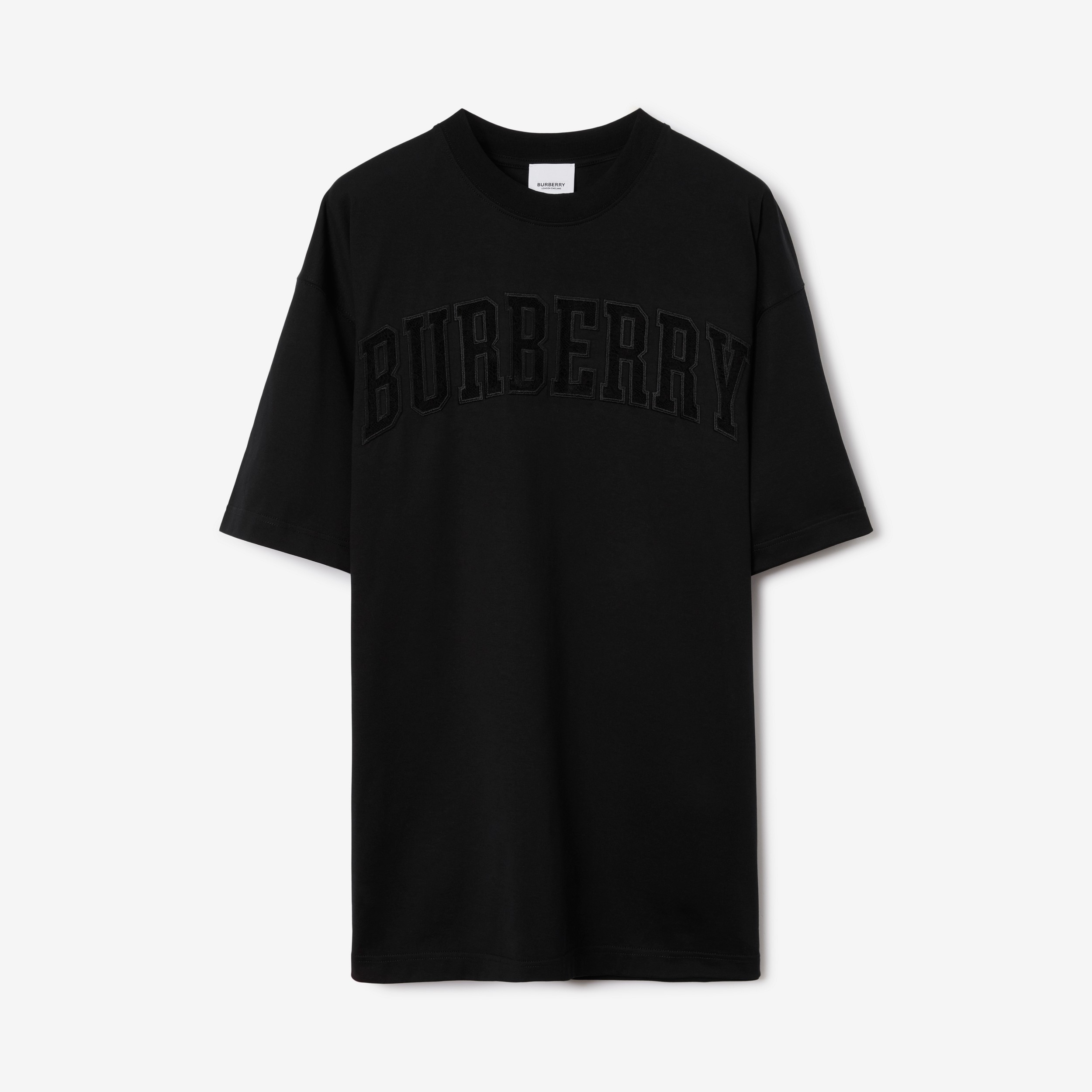Lace Logo Cotton Oversized T-shirt in Black - Women | Burberry® Official - 1