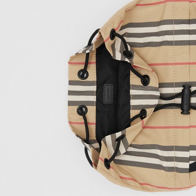 Icon Stripe Nylon Drawcord Pouch in Archive Beige - Women 