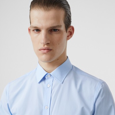 Slim Fit Monogram Motif Cotton Poplin Shirt In Pale Blue - Men ...