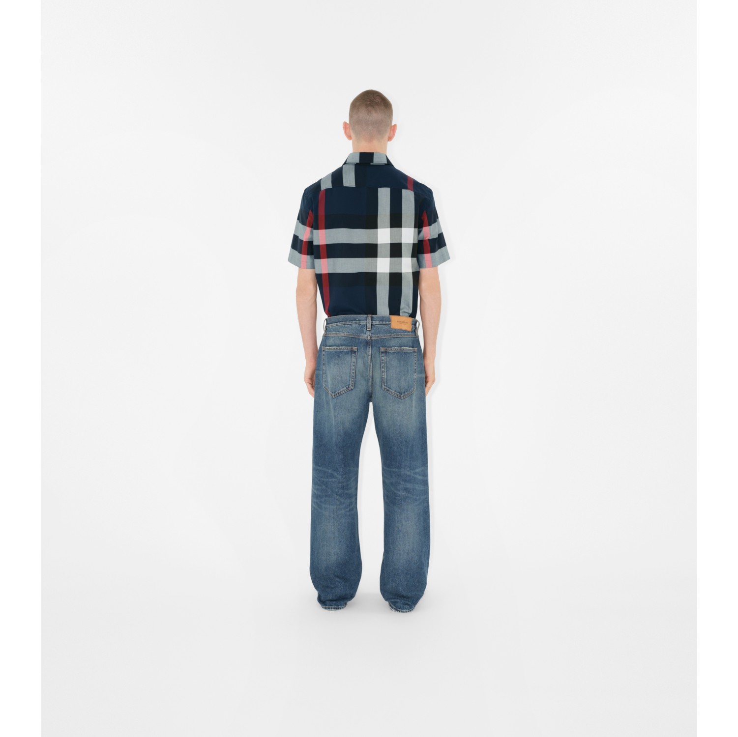 チェック コットンシャツ (ネイビー) - メンズ, コットン | Burberry®公式サイト