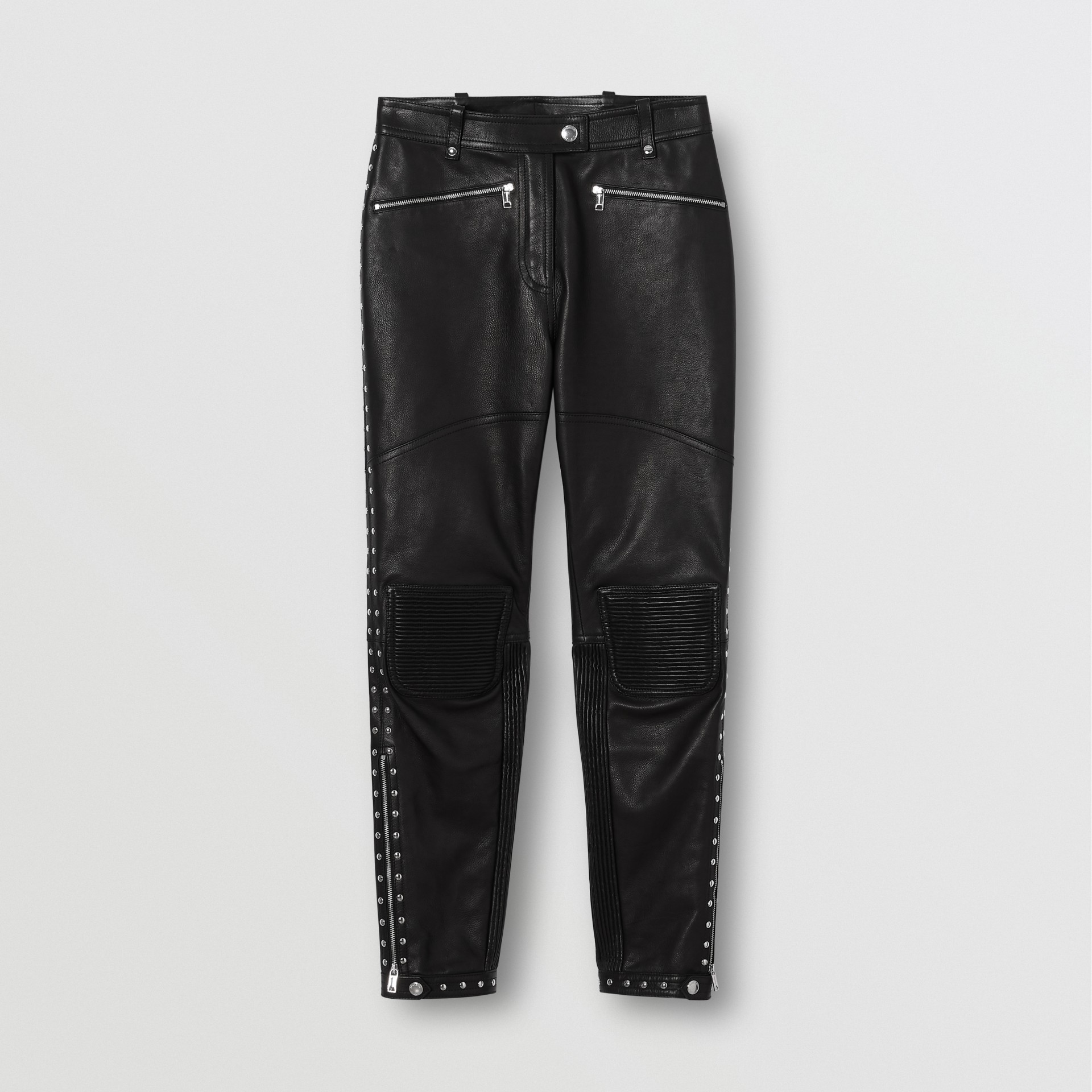 Zip Detail Studded Leather Trousers in Black - Women | Burberry United Kingdom
