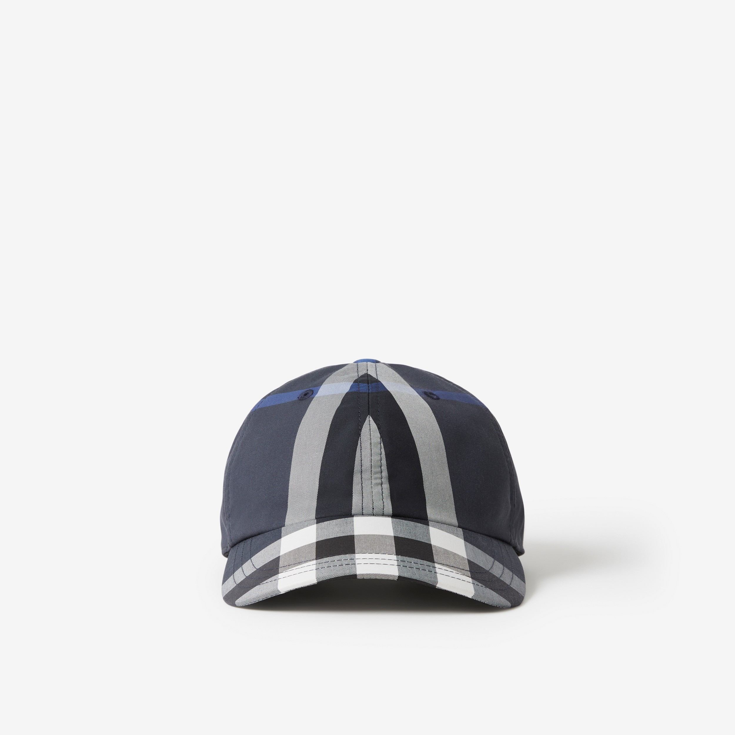 Check Cotton Blend Baseball Cap in Dark Charcoal Blue | Burberry® Official - 1