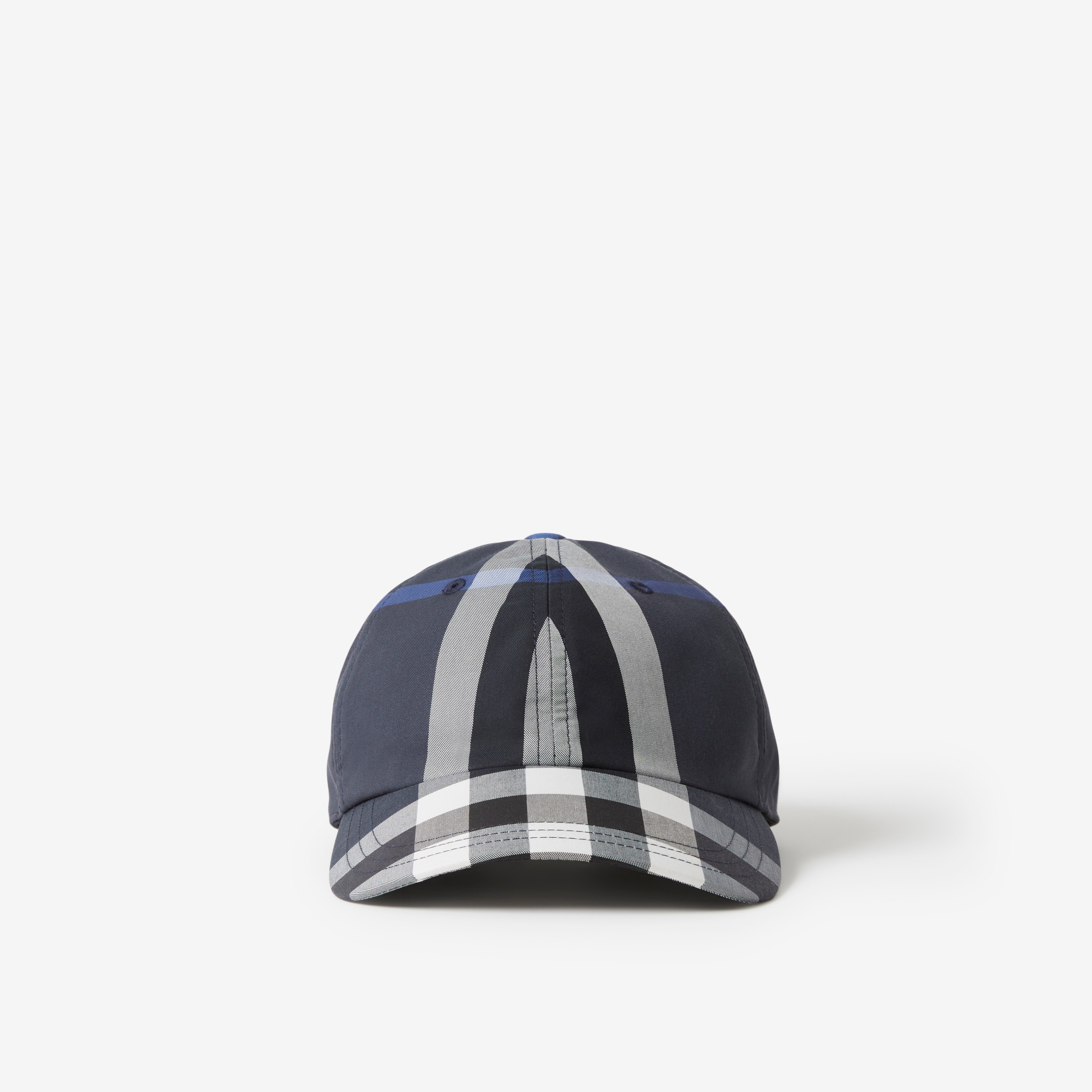 Check Cotton Blend Baseball Cap in Dark Charcoal Blue | Burberry® Official