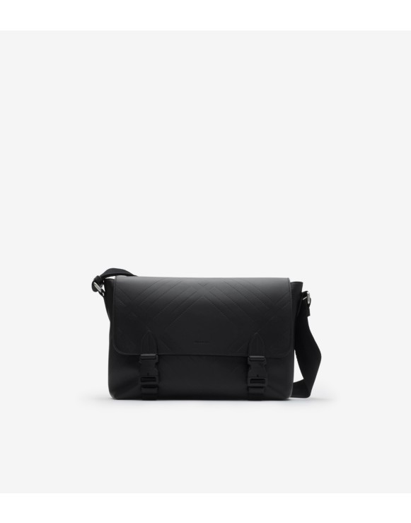 Embossed Check Buckled Messenger Bag​