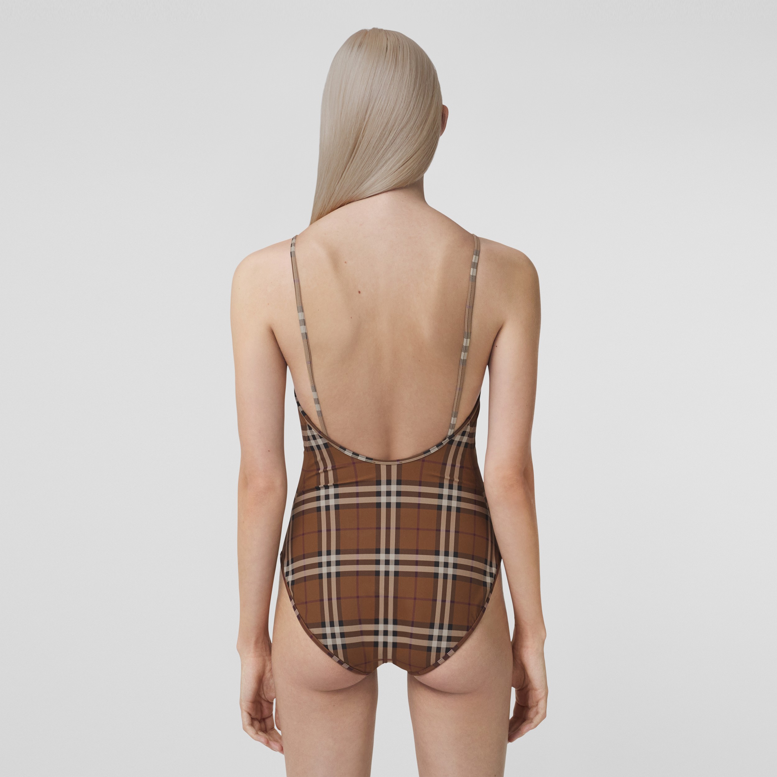 Afwijzen Ijzig Desillusie Check Swimsuit in Dark Birch Brown - Women | Burberry® Official