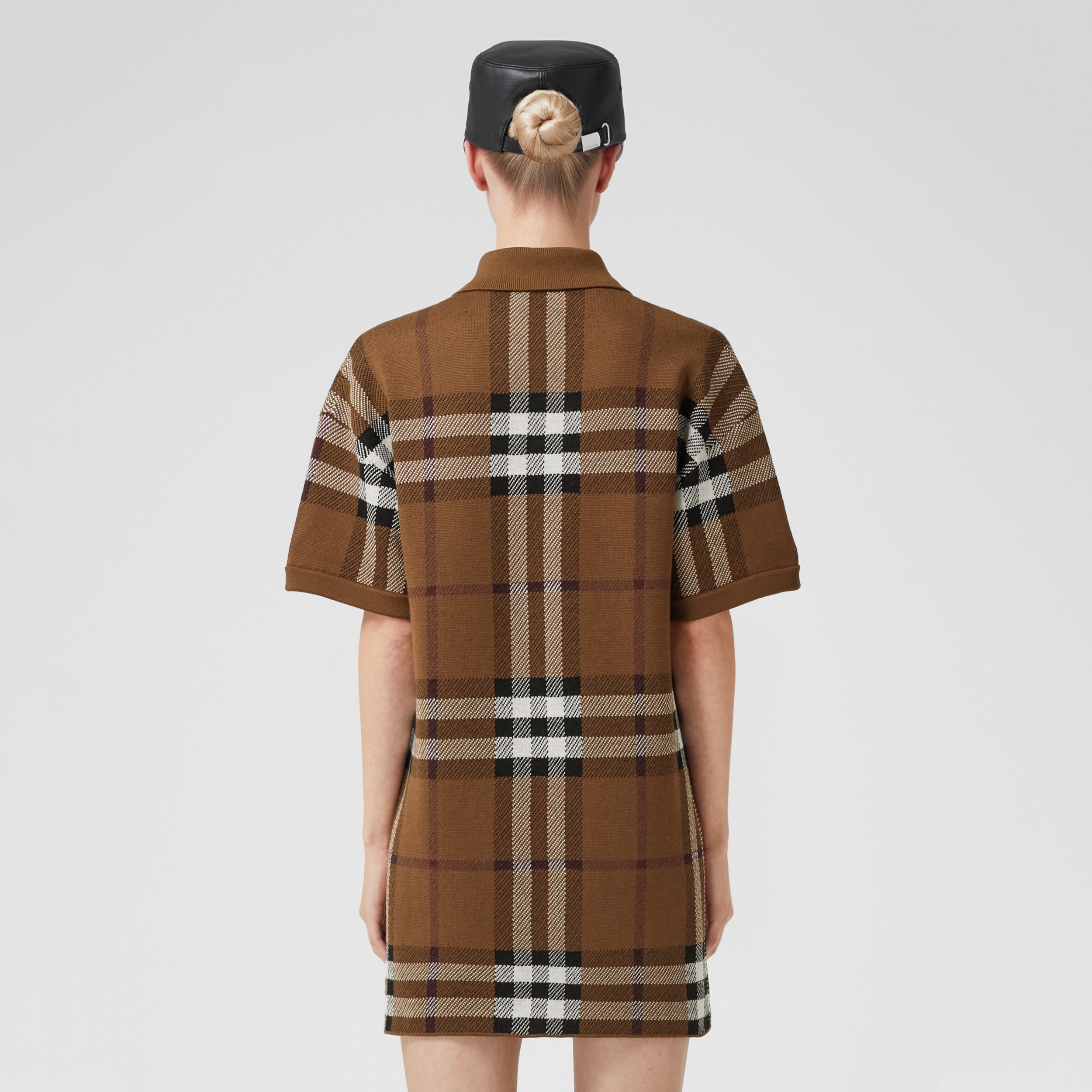 Check Wool Jacquard Polo Shirt Dress in Dark Birch Brown - Women | Burberry®  Official