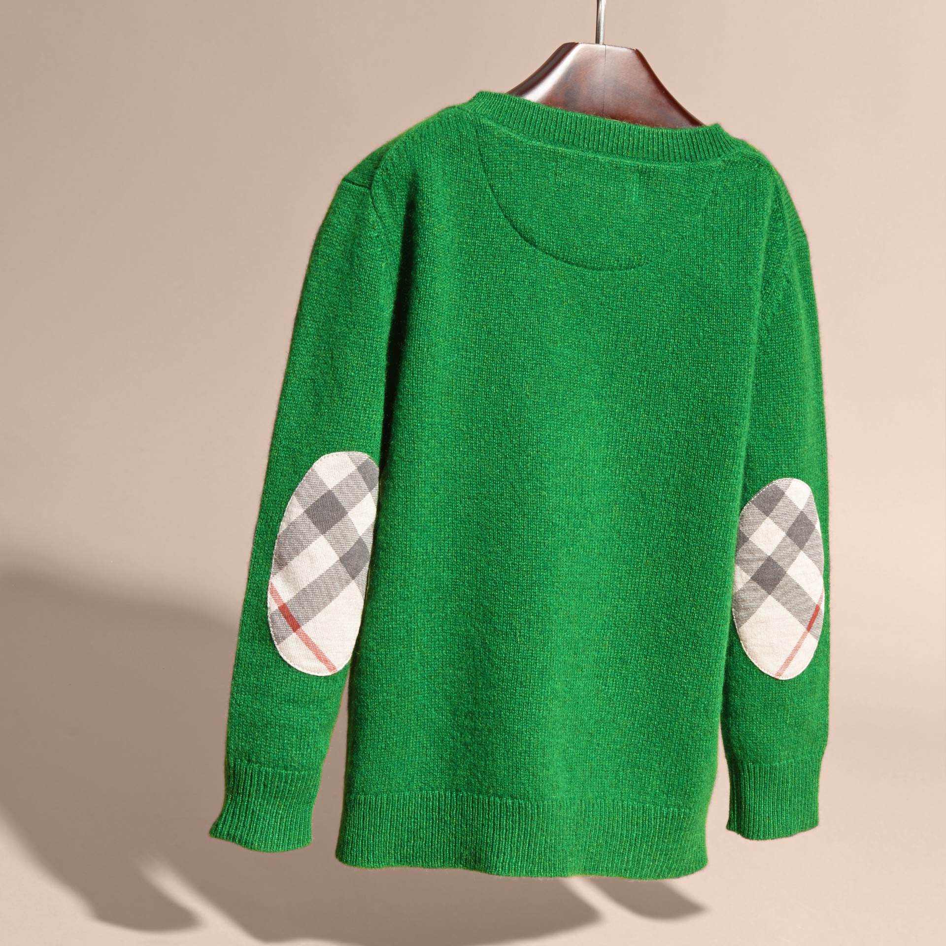 Check Elbow Patch Cashmere Sweater Bright Pigment Green Burberry