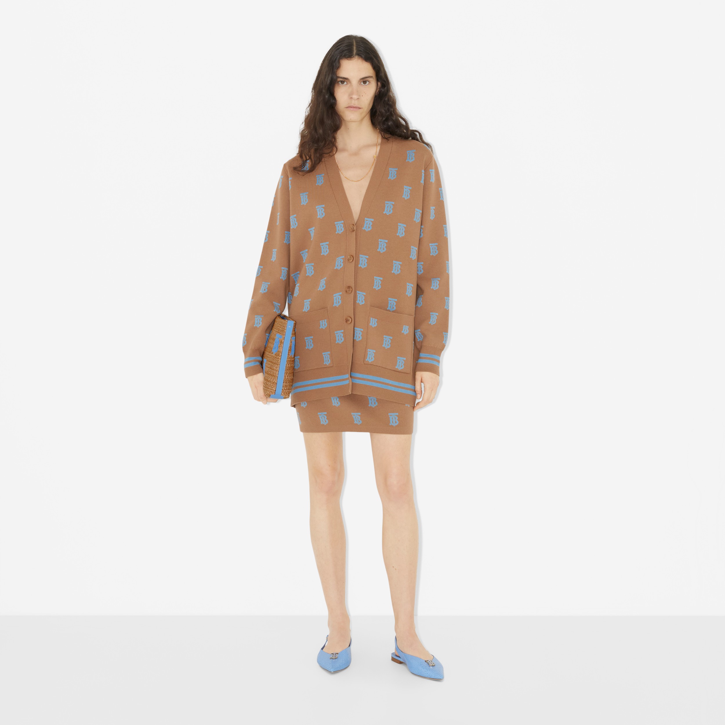 Monogram Wool Silk Blend Oversized Cardigan in Camel - Women | Burberry® Official - 2