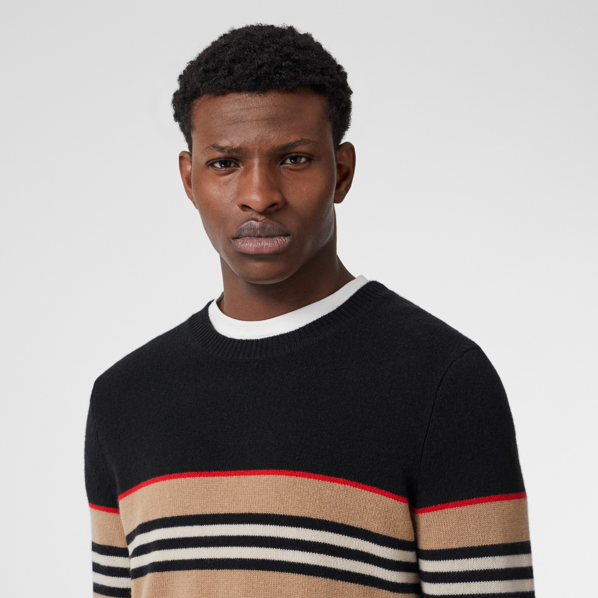 Icon Stripe Detail Cashmere Sweater in Black - Men | Burberry Australia