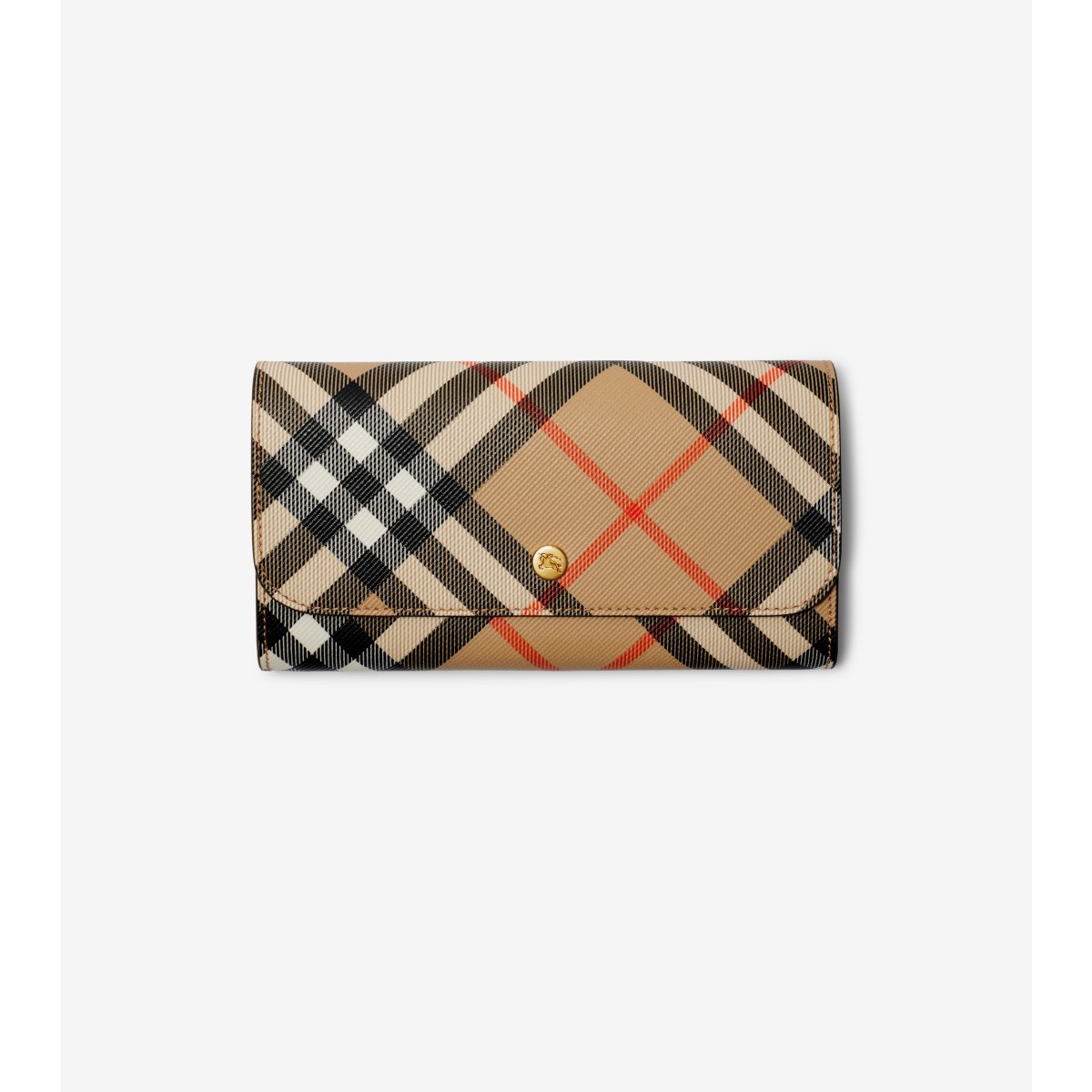 Shop Burberry Check Continental Wallet In Sand