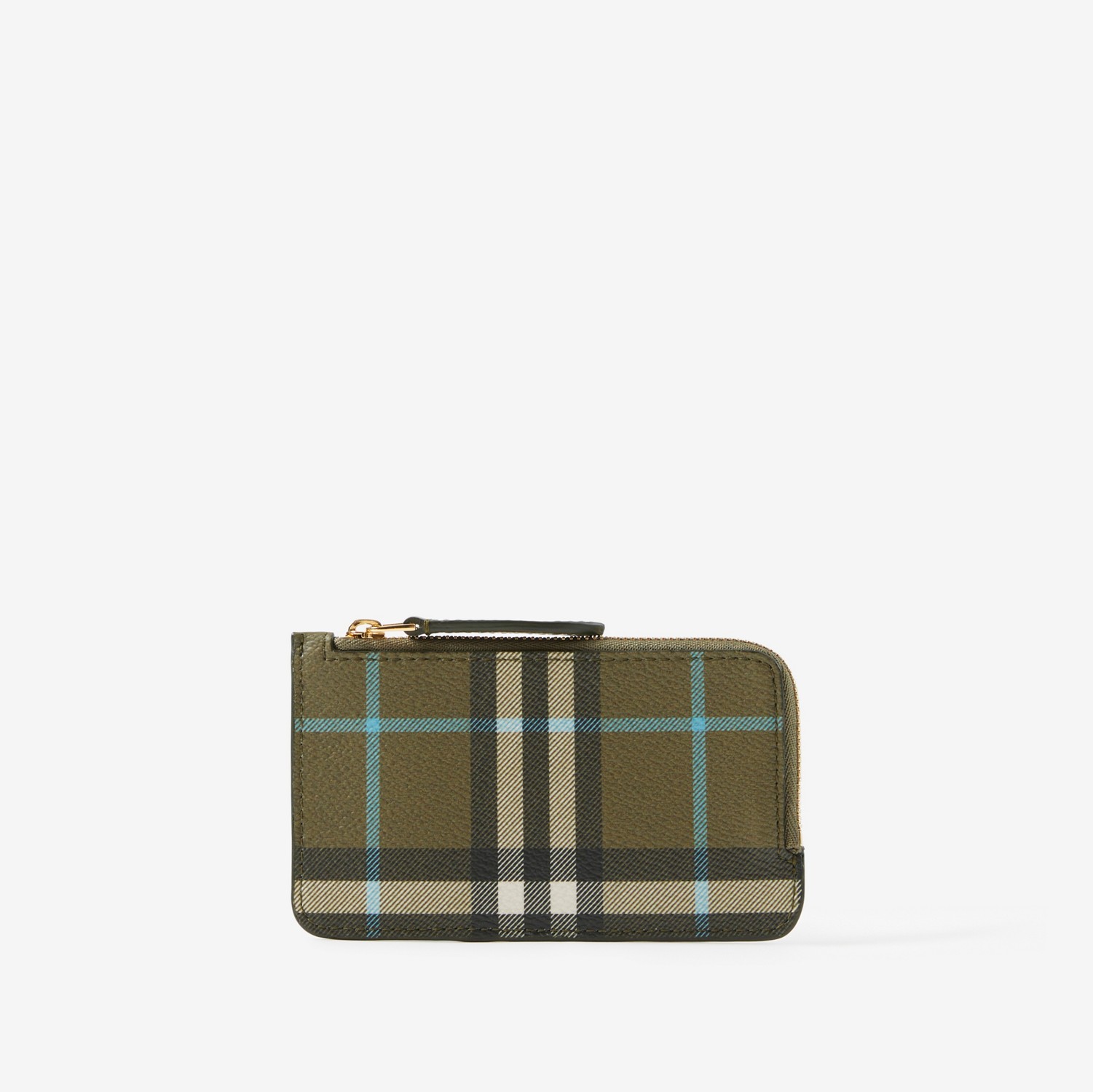 Check and Leather Zip Card Case in Olive Green - Women | Burberry® Official