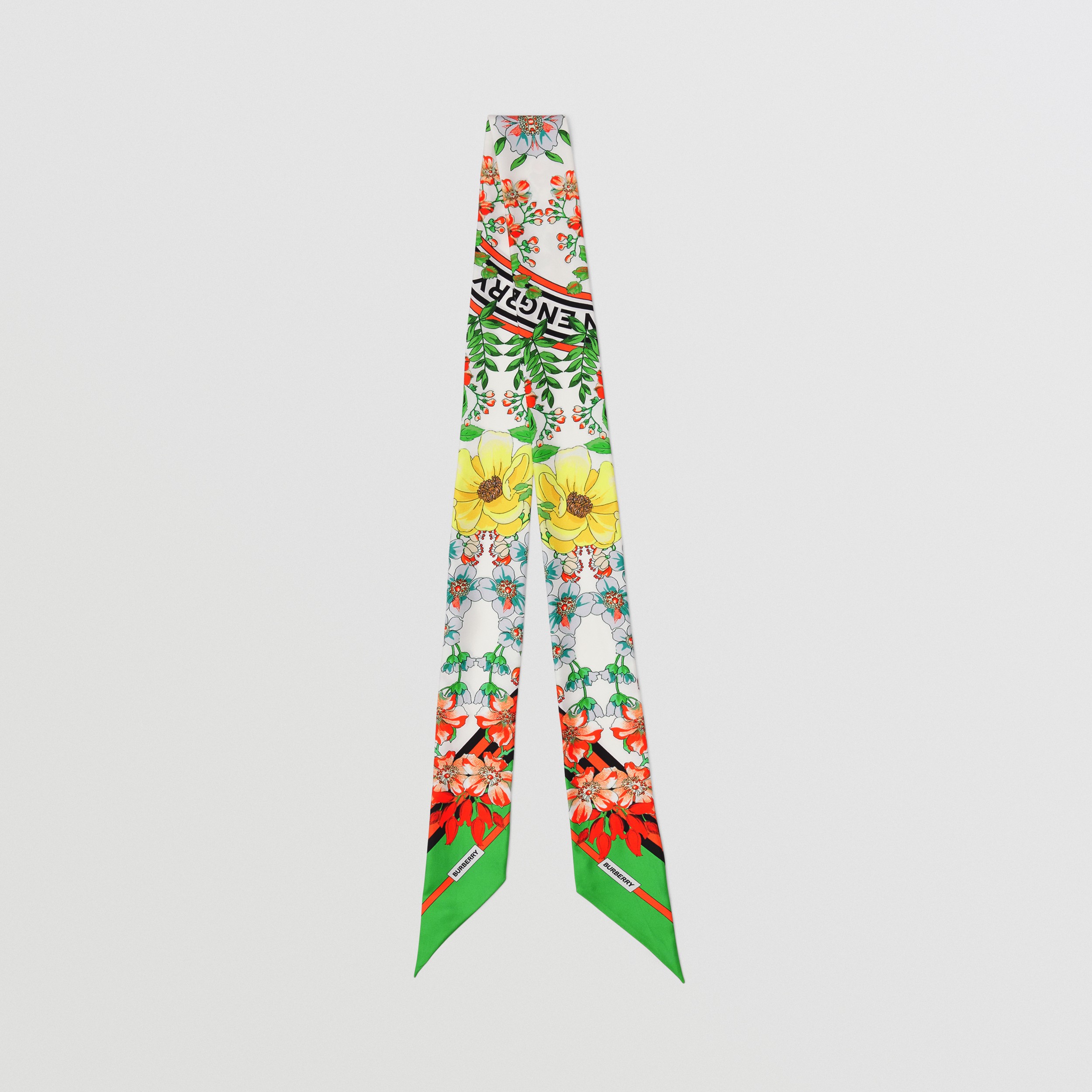 Floral Print Silk Skinny Scarf in Vivid Green - Women | Burberry® Official - 1