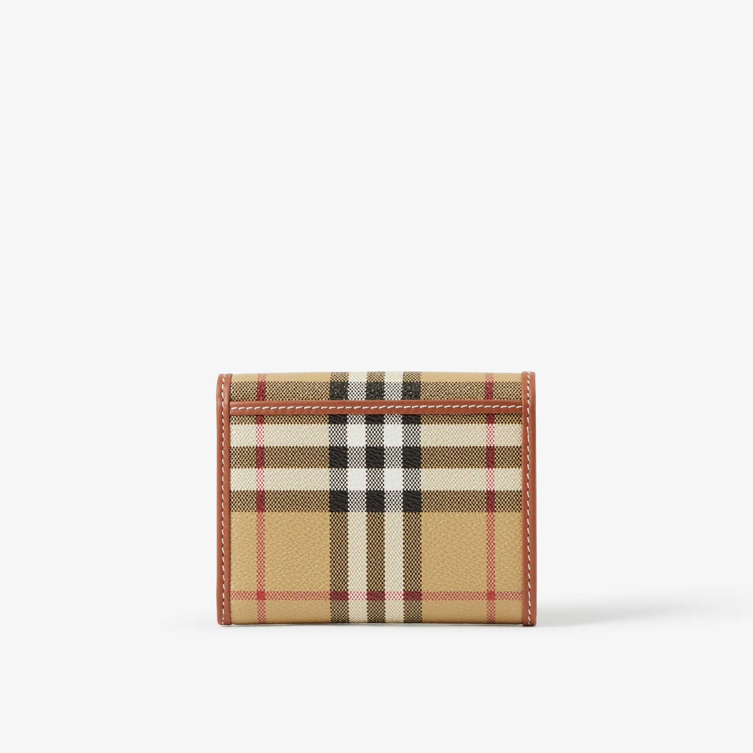 Check and Leather Small Folding Wallet in Archive Beige - Women | Burberry® Official - 3