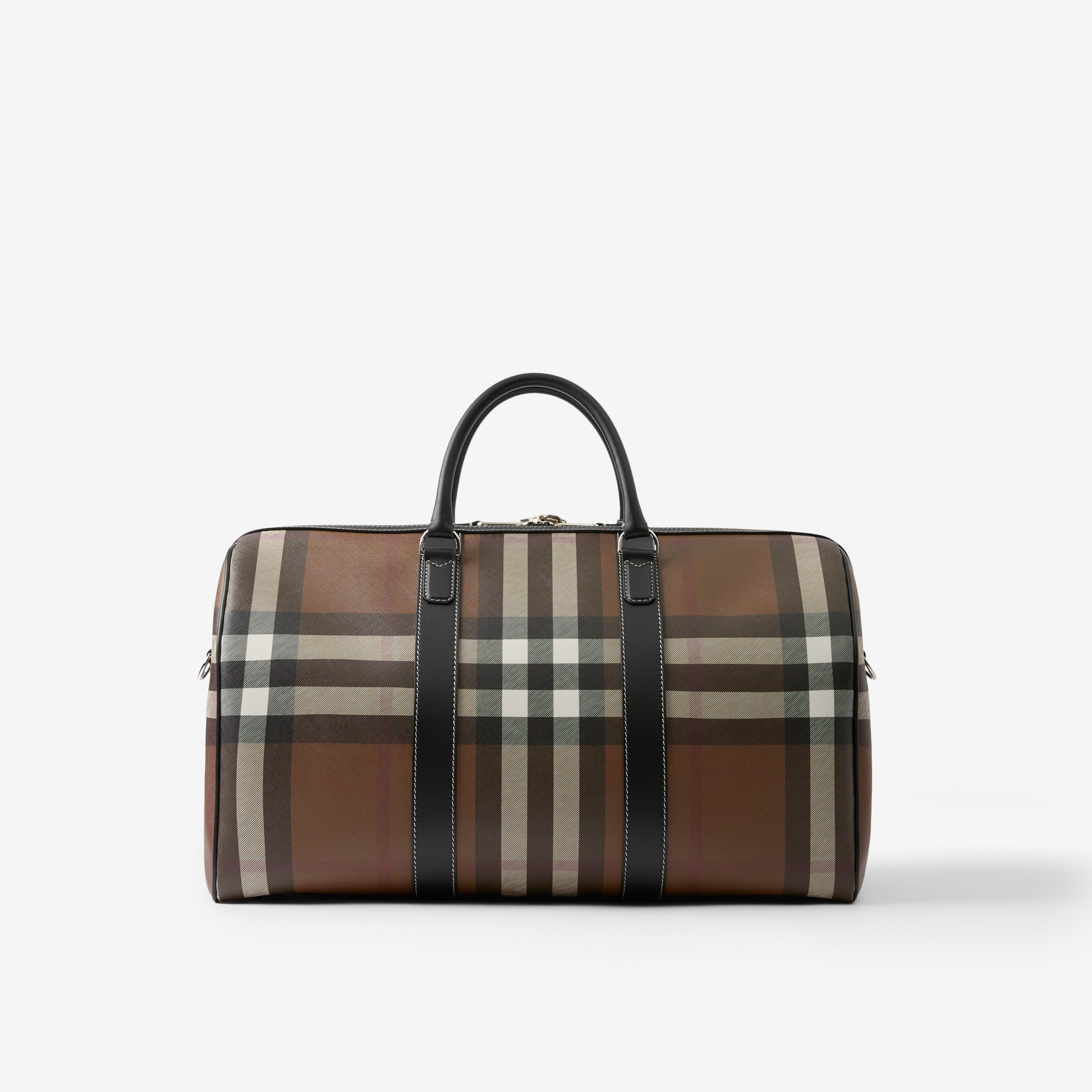 Exaggerated Check and Leather Holdall in Dark Birch Brown - Men | Burberry® Official - 1