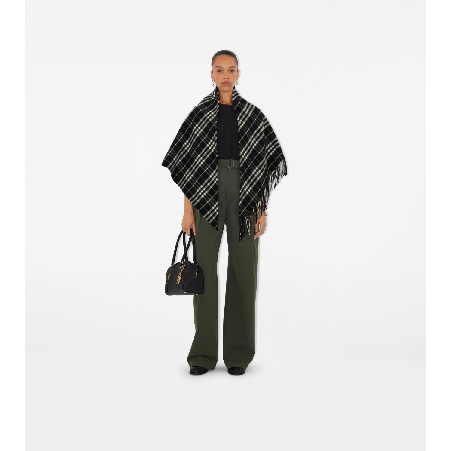 Check Wool Cashmere Cape