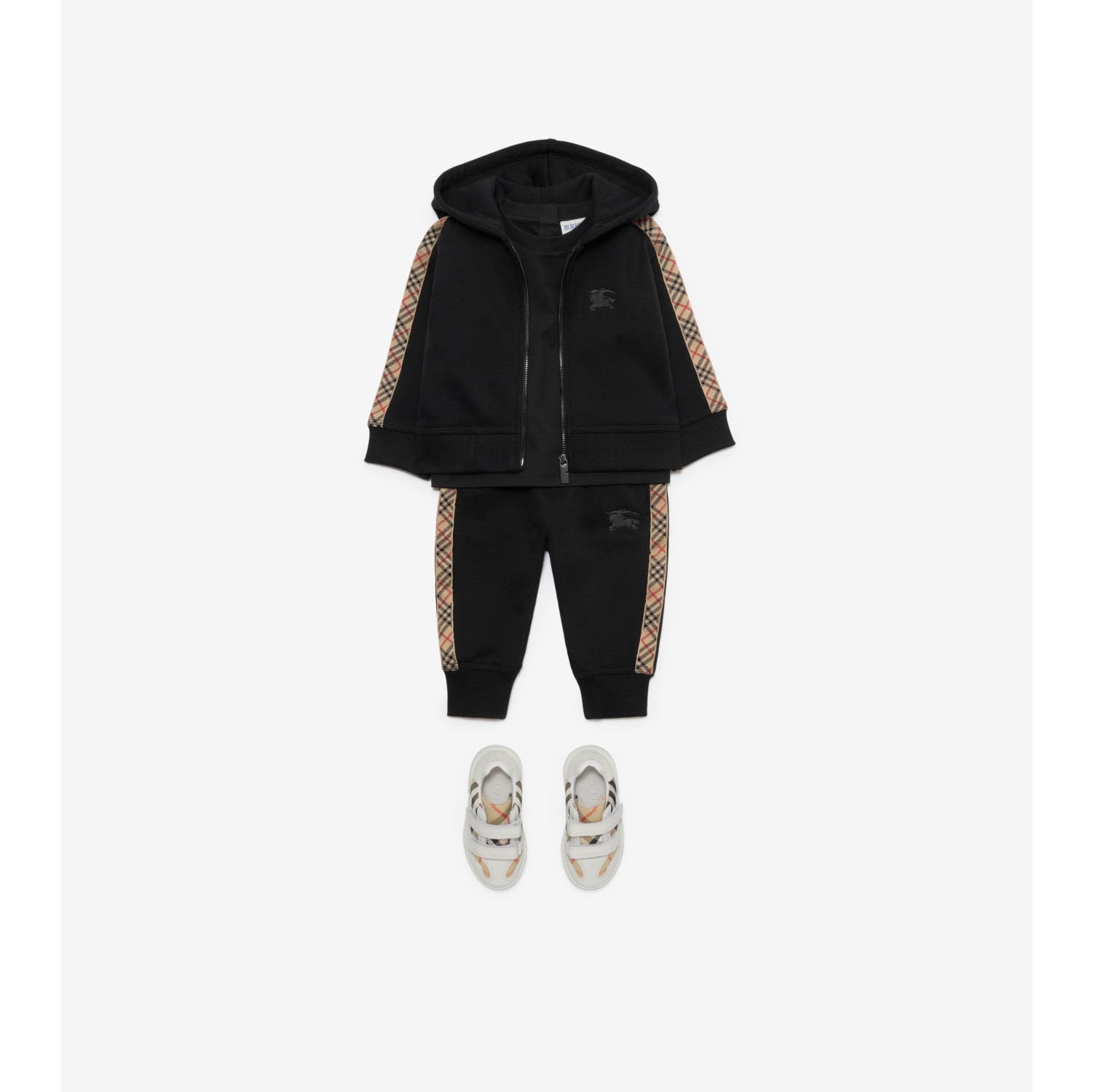 Check Trim Cotton Zip Hoodie