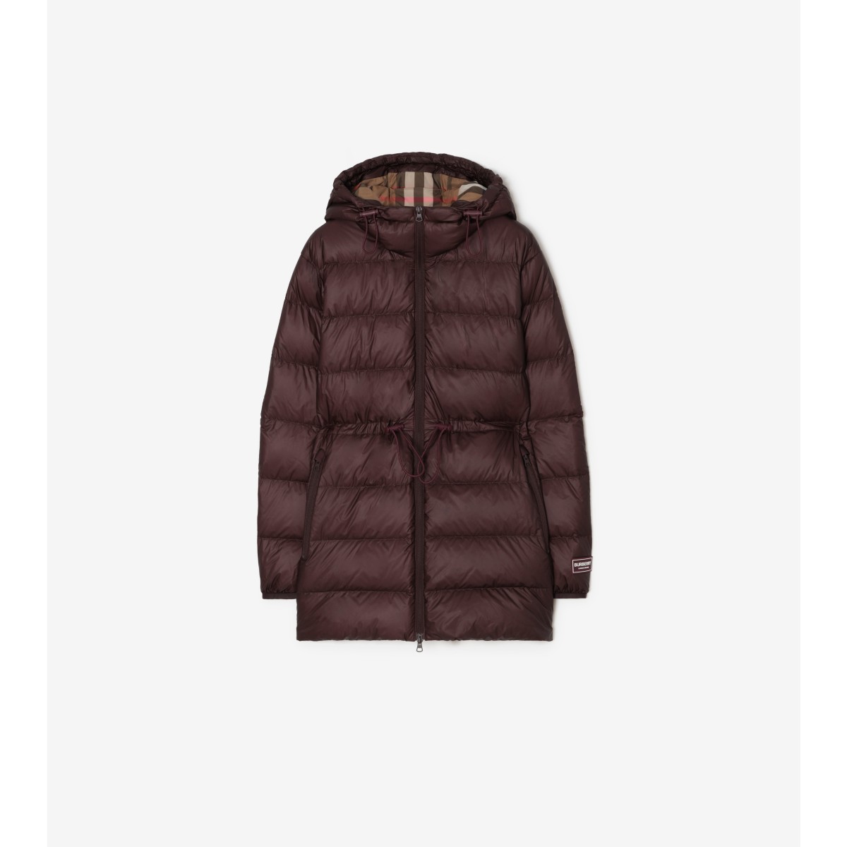  Check Nylon Hooded Puffer Coat