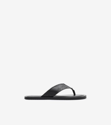 Embossed Check Leather Pavilion Sandals in Black - Men | Burberry® Official