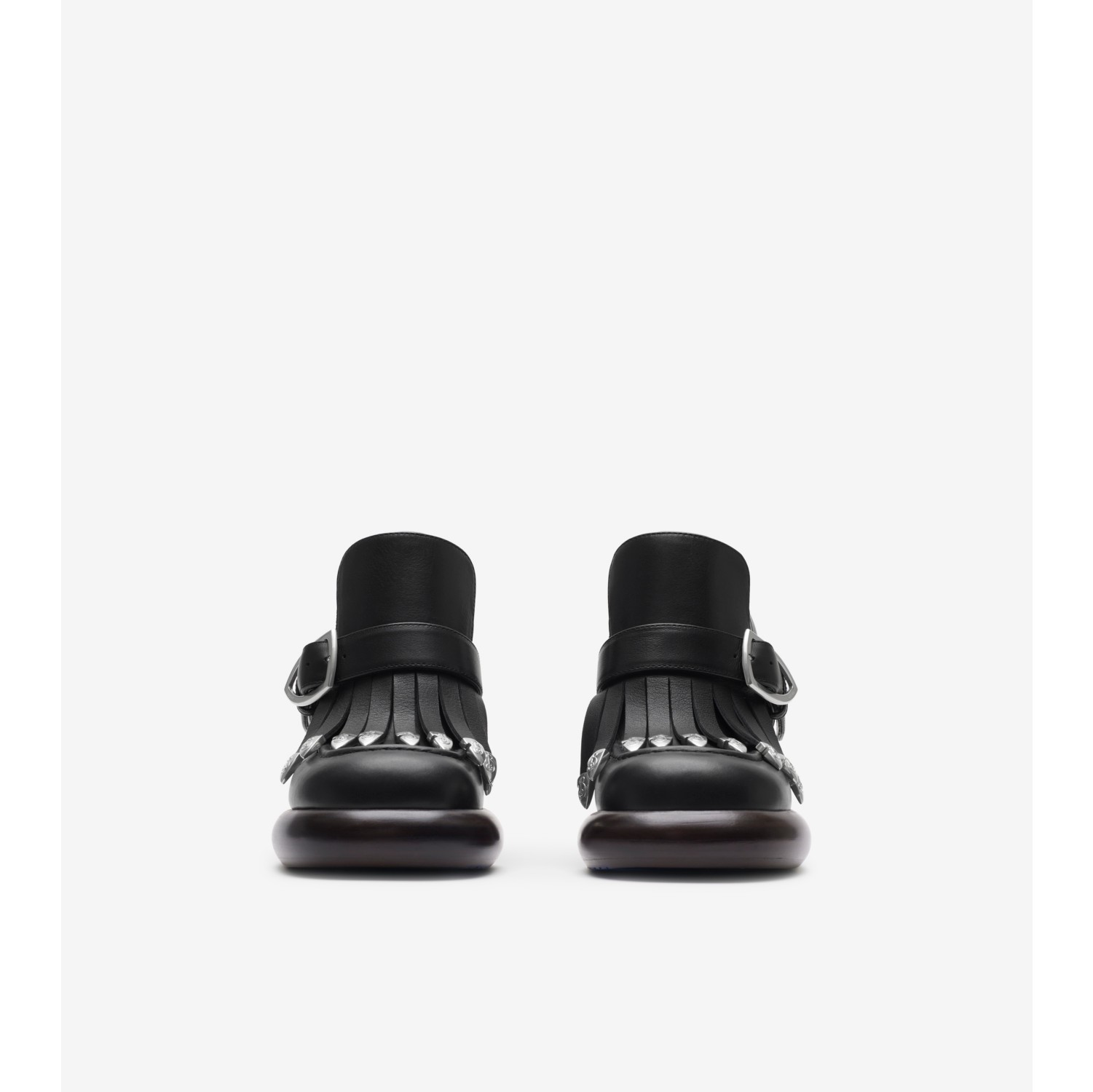 Leather Wedge Fringe Heeled Loafers