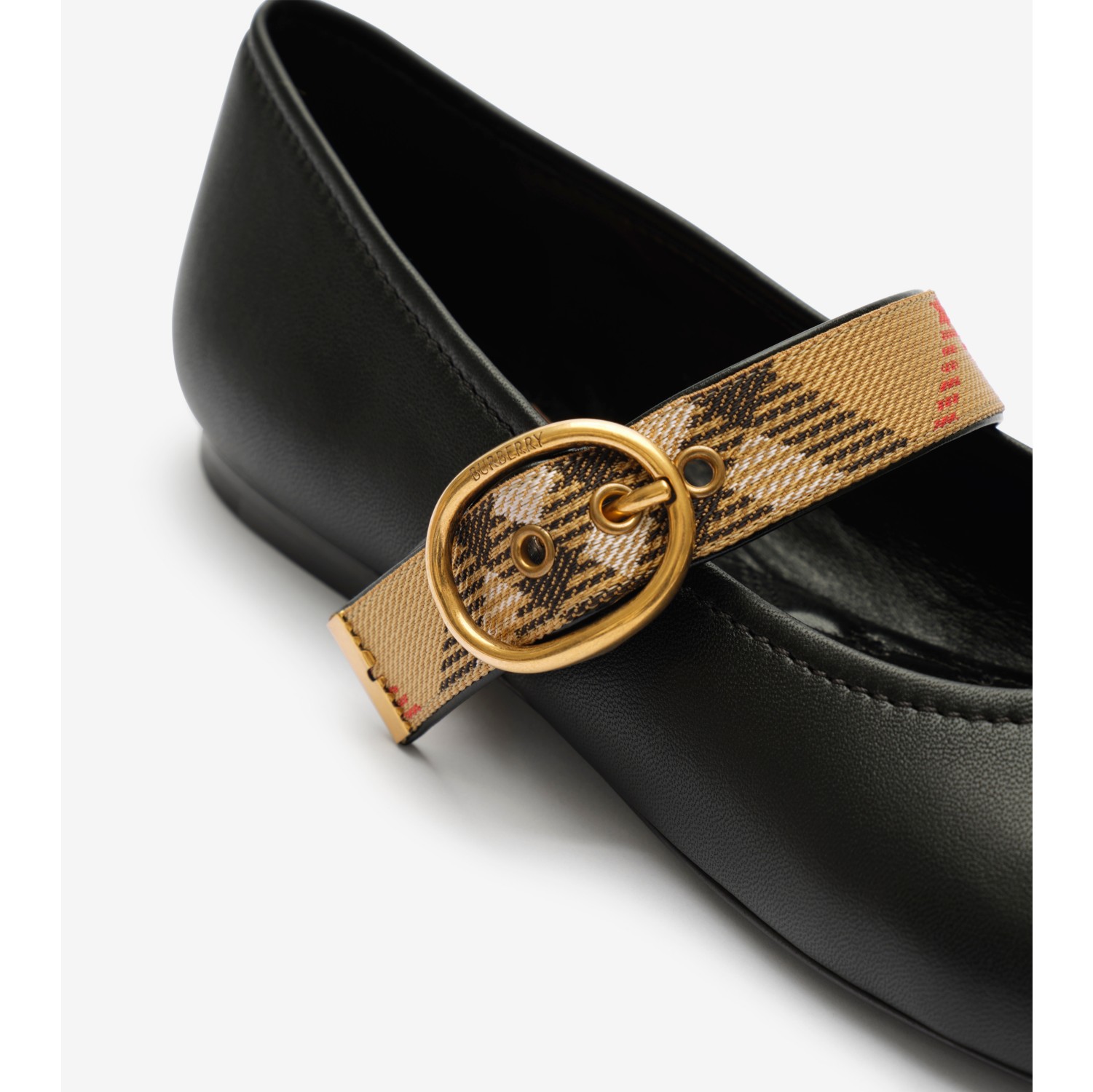 Check Strap Leather Robin Ballerinas in Black - Women | Burberry® Official