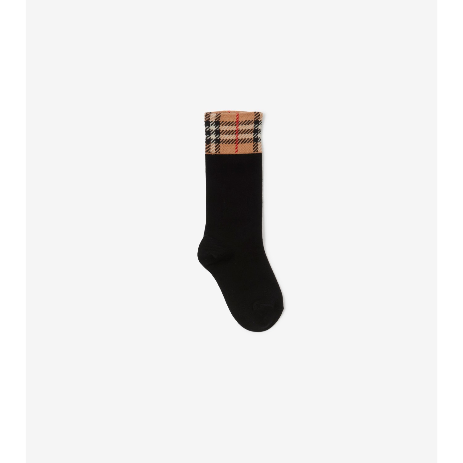 Check Panel Cotton Blend Socks Set in Black/white - Children