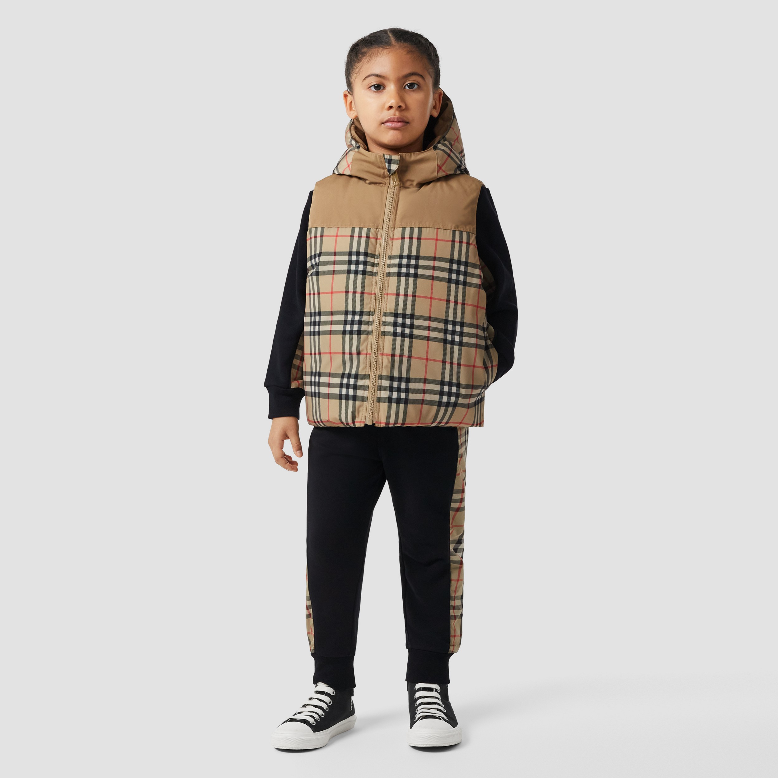 Reversible Check Hooded Puffer Gilet in Archive Beige | Burberry® Official - 3
