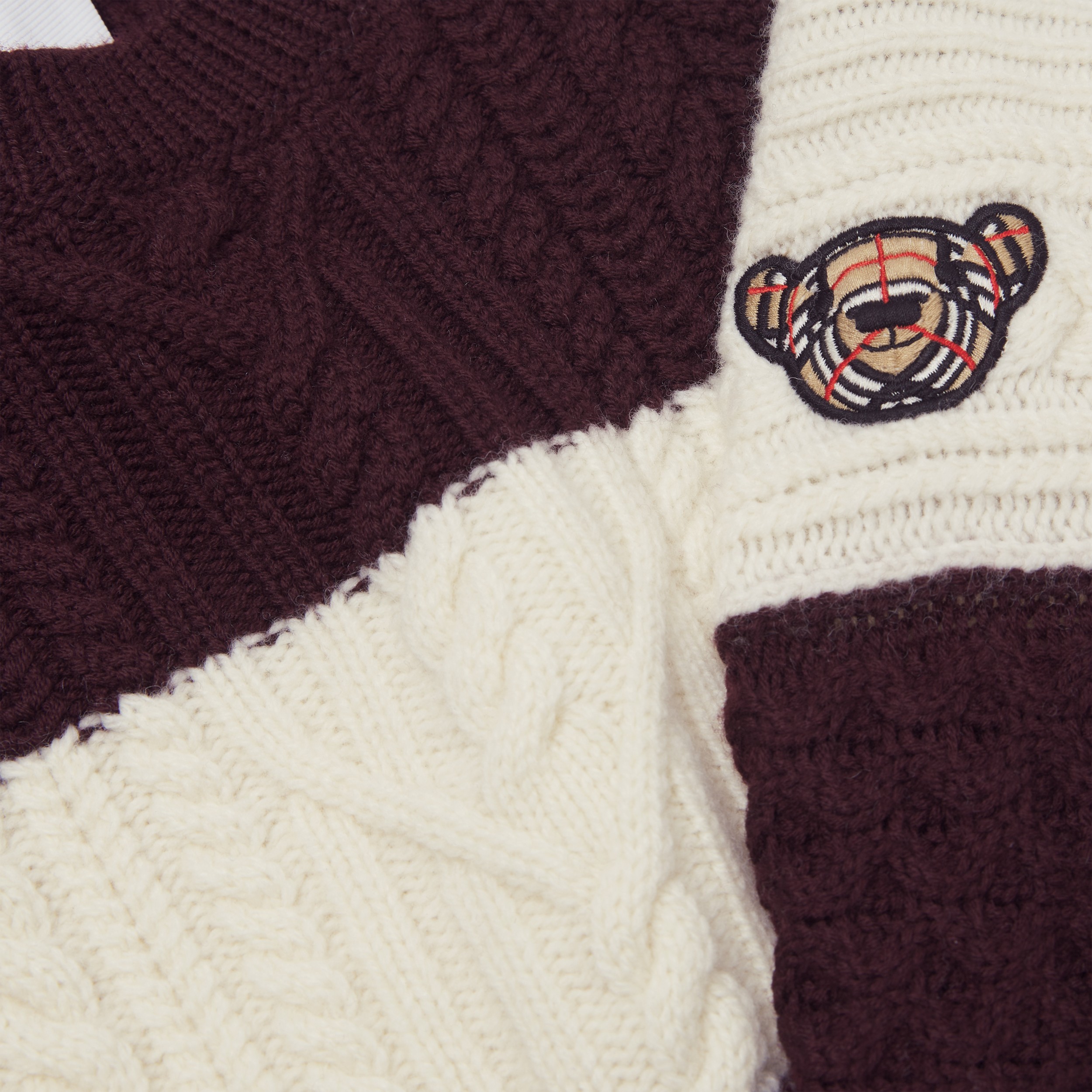 Cable Knit Striped Wool Blend Sweater in Burgundy/white | Burberry® Official - 2