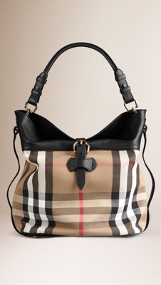 Preto Bolsa hobo média com estampa House check e fivela - Imagem 1