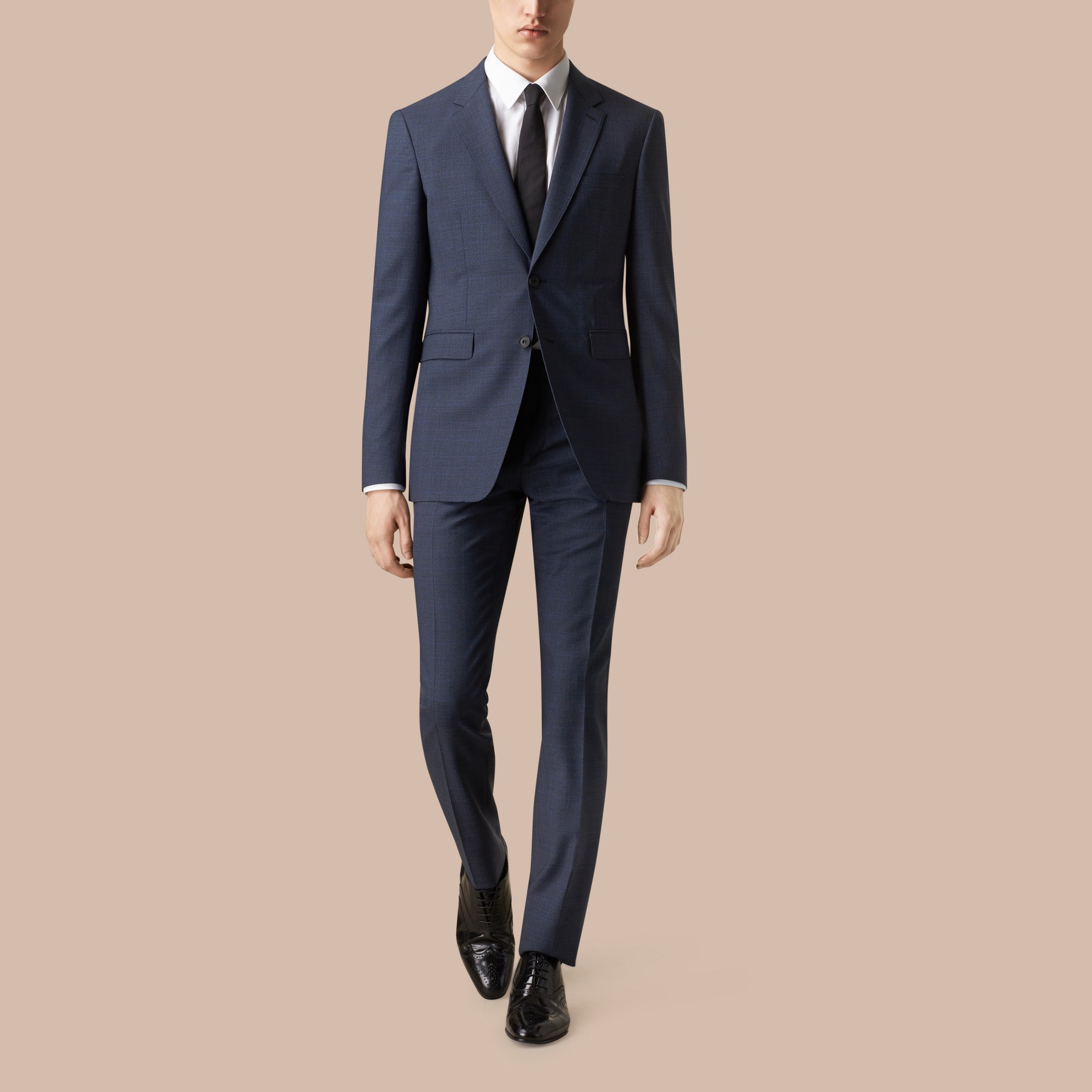 Modern Fit Travel Tailoring Check Wool Suit in Bright Navy - Men ...