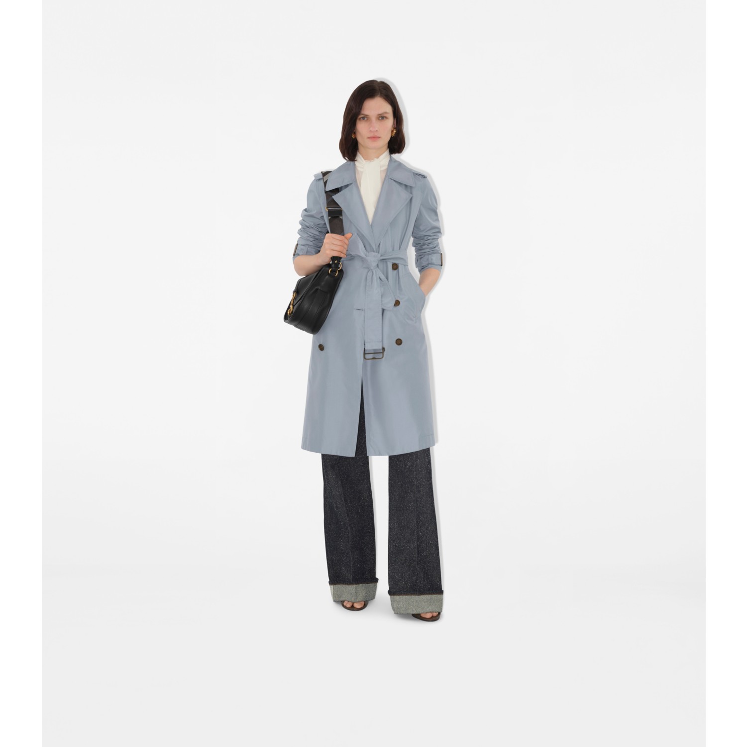 Trench coat largo en seda