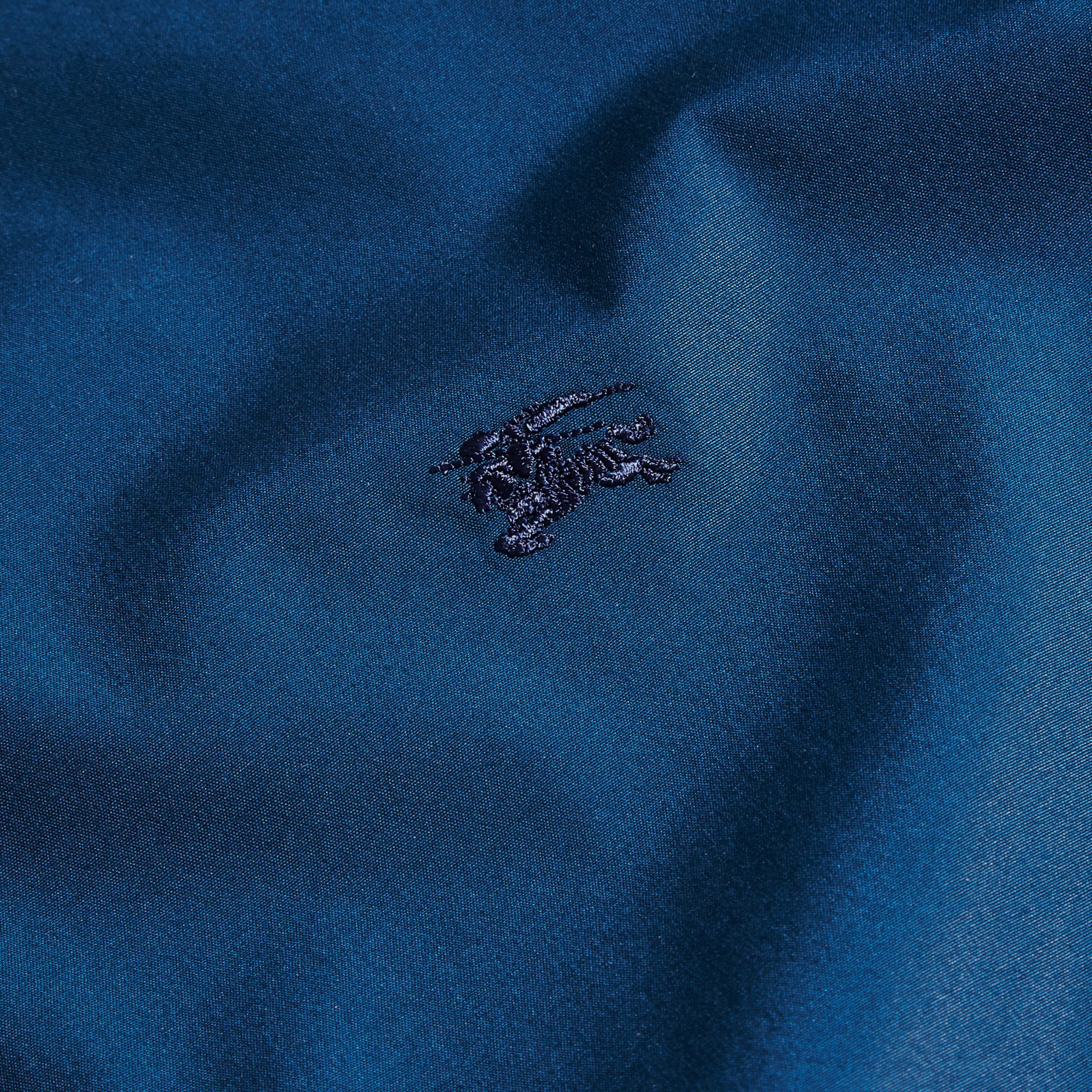 Check Detail Stretch Cotton Poplin Shirt in Deep Teal Blue - Men ...