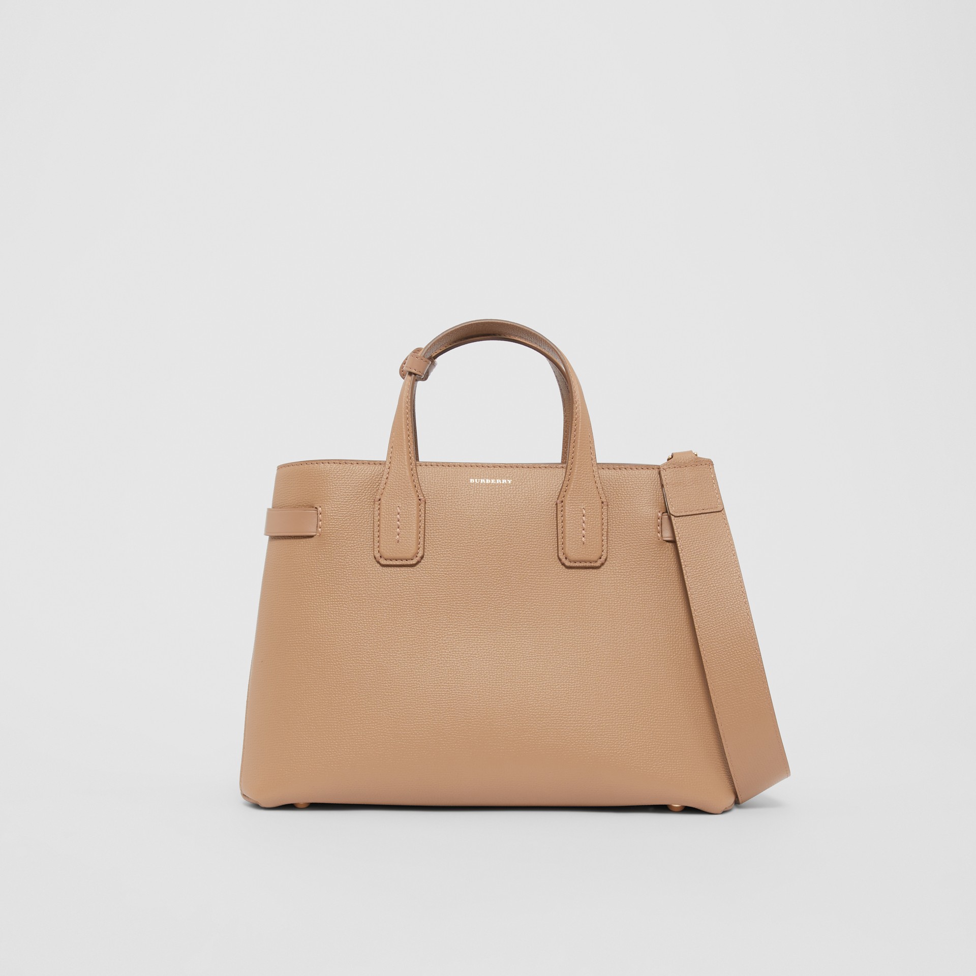The Medium Banner In Leather And Vintage Check In Camel Women