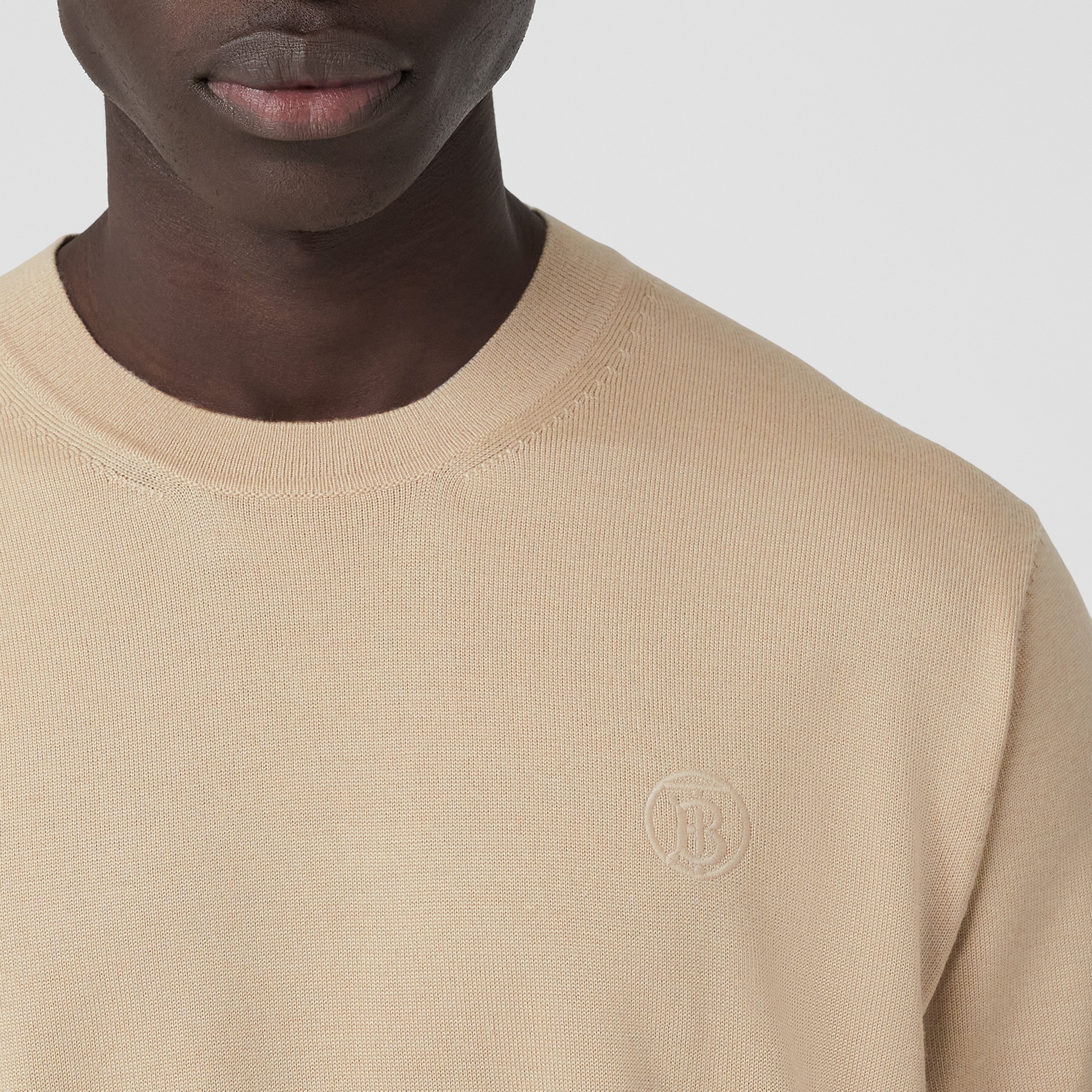 Short-sleeve Monogram Motif Wool Silk Top in Camel - Men | Burberry® Official - 2