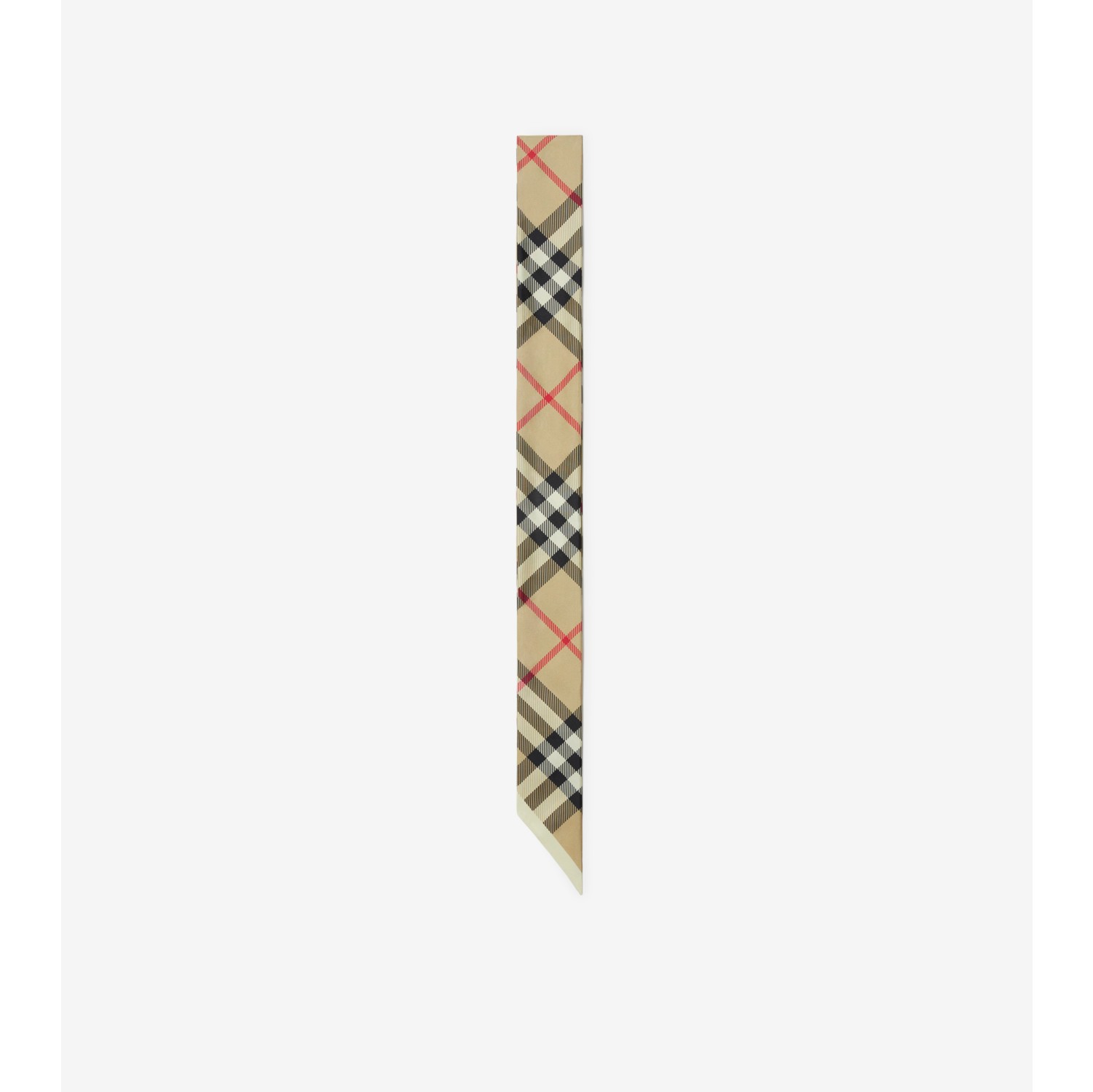 Skinny Check Silk Scarf in Archive beige