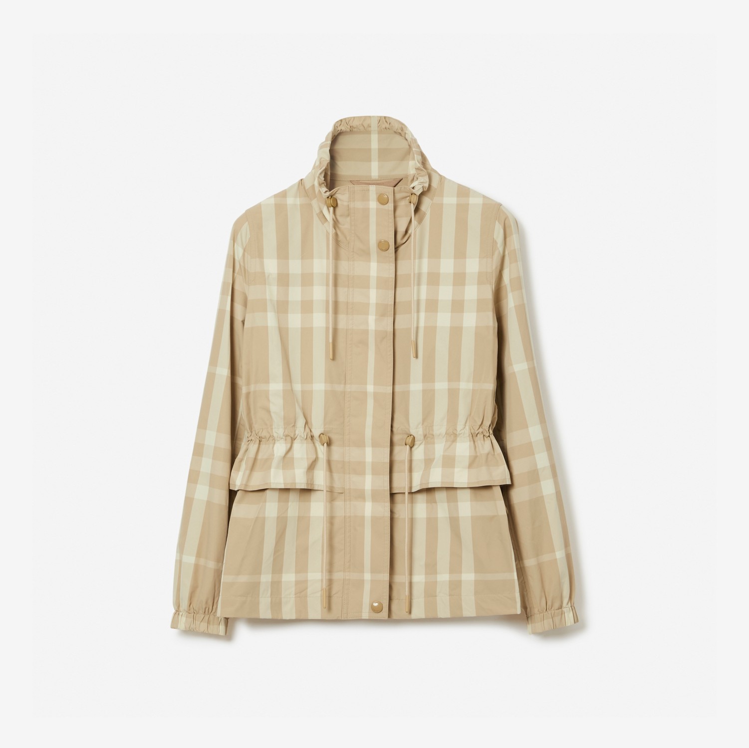 Check Nylon Funnel Neck Jacket in Soft Fawn - Women | Burberry® Official