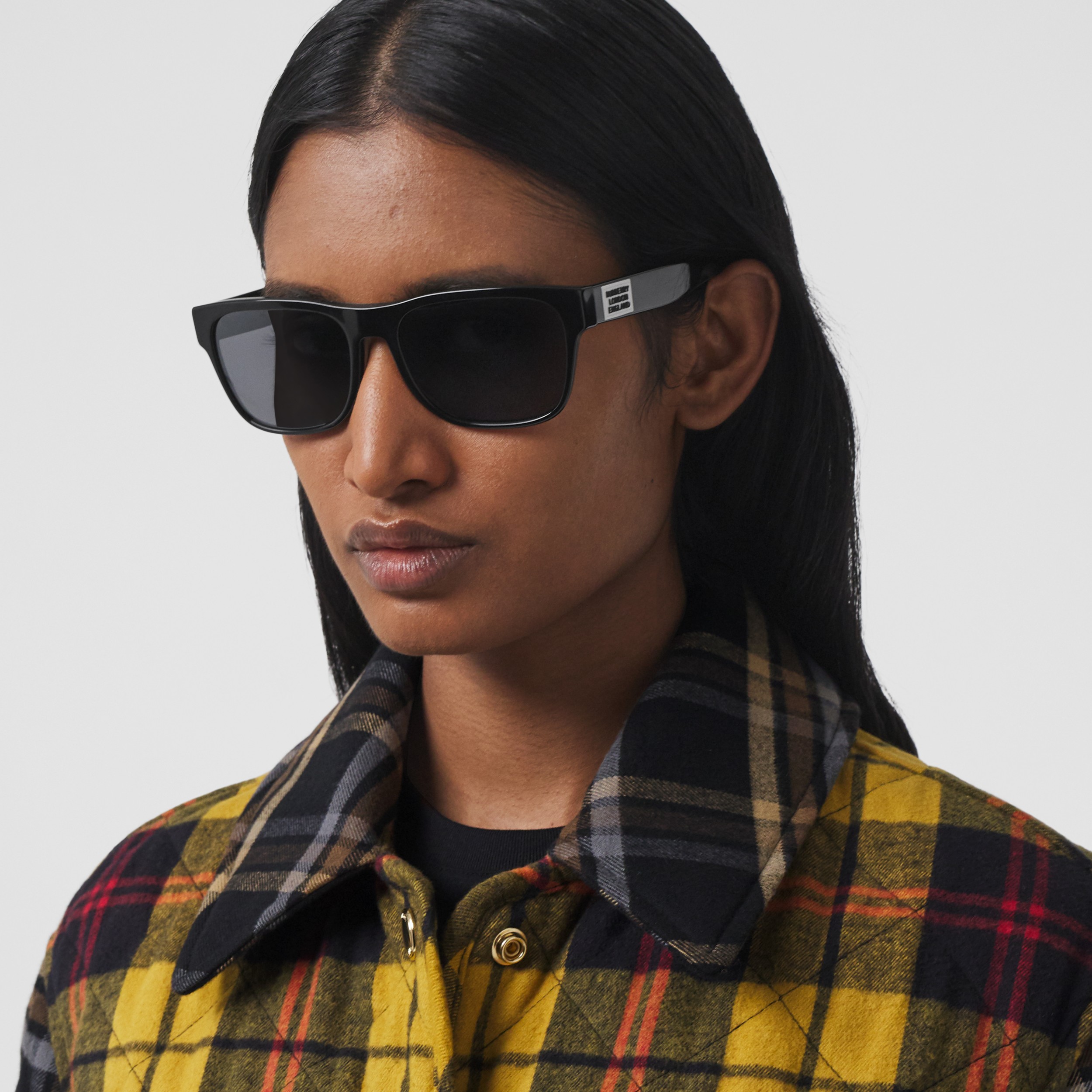 Contrast Check Quilted Cotton Flannel Jacket in Yellow Women