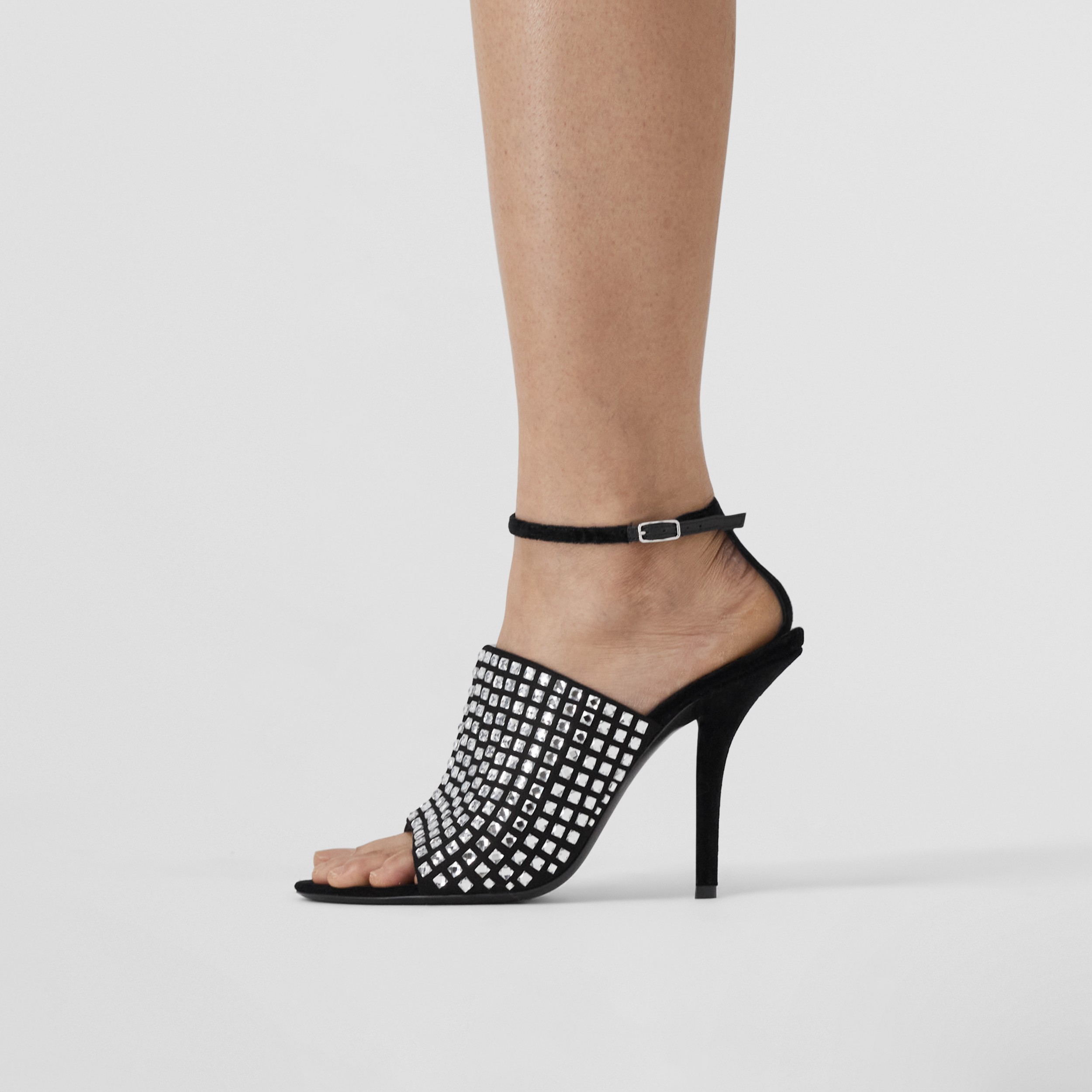 Crystal Detail Velvet Stiletto-heel Sandals in Black/crystal - Women | Burberry® Official - 3