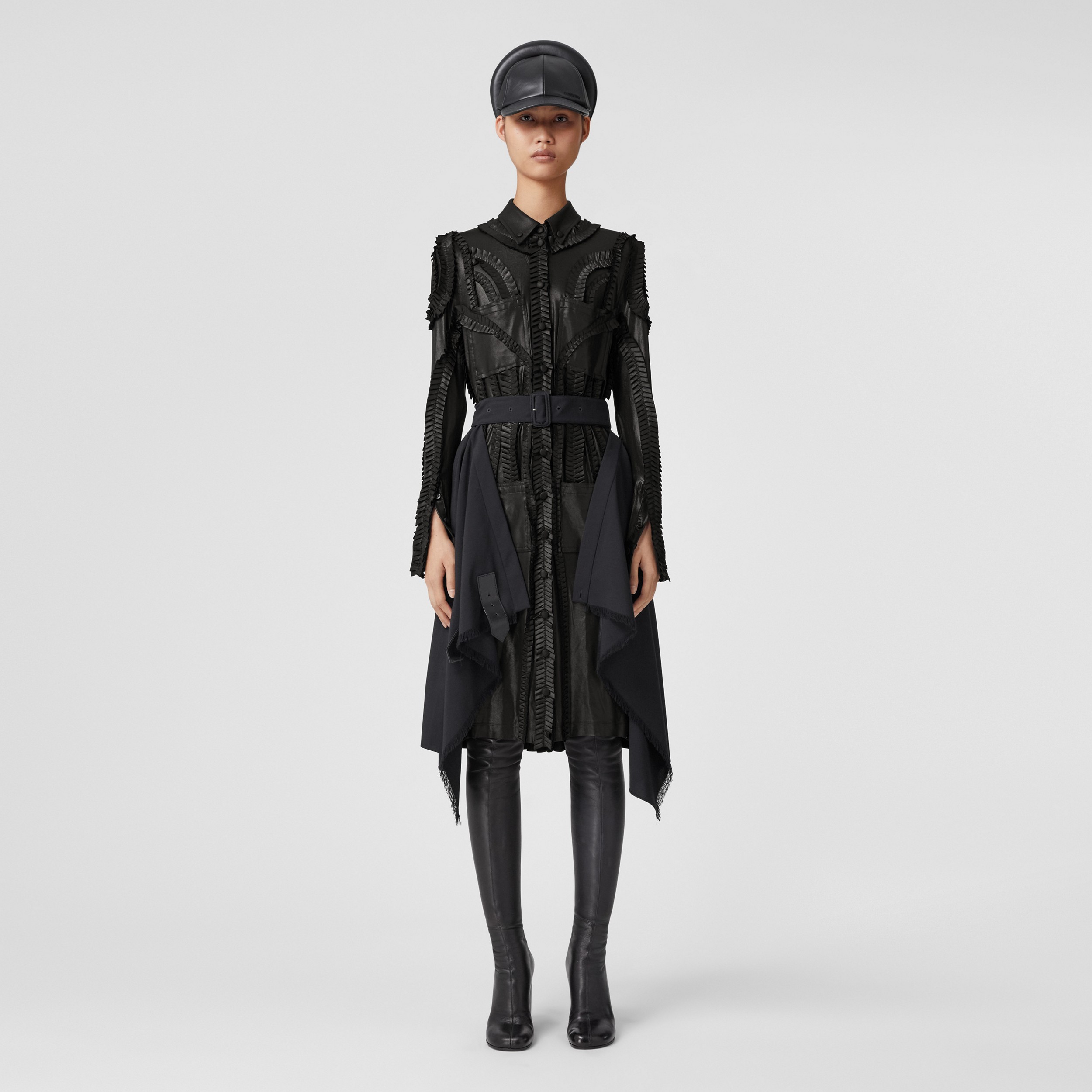 플리츠 디테일 스트레치 저지 셔츠 드레스 (블랙) - 여성 | Burberry® - 1