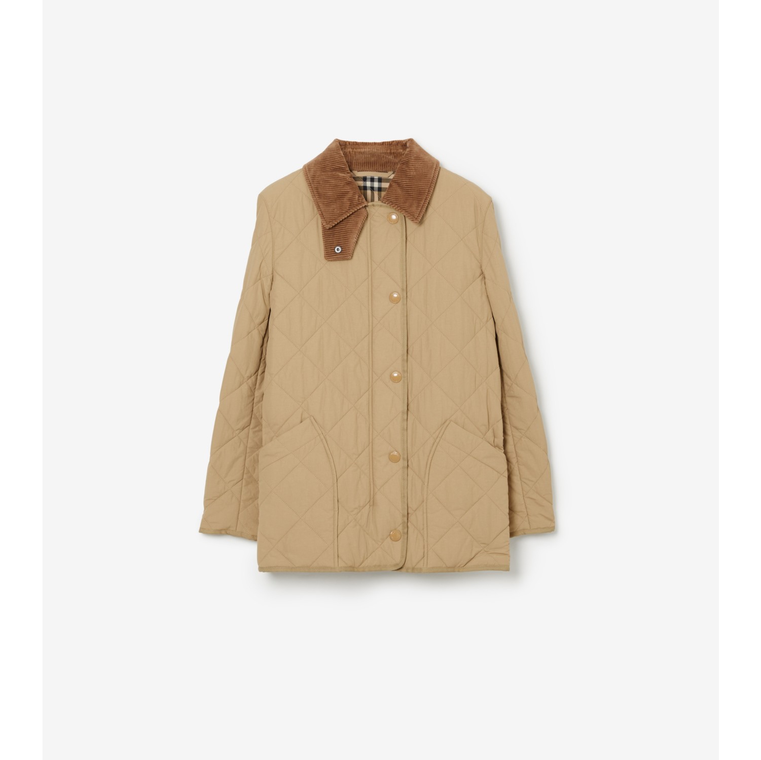 Quilted Thermoregulated Barn Jacket in Honey Women Nylon Burberry Official