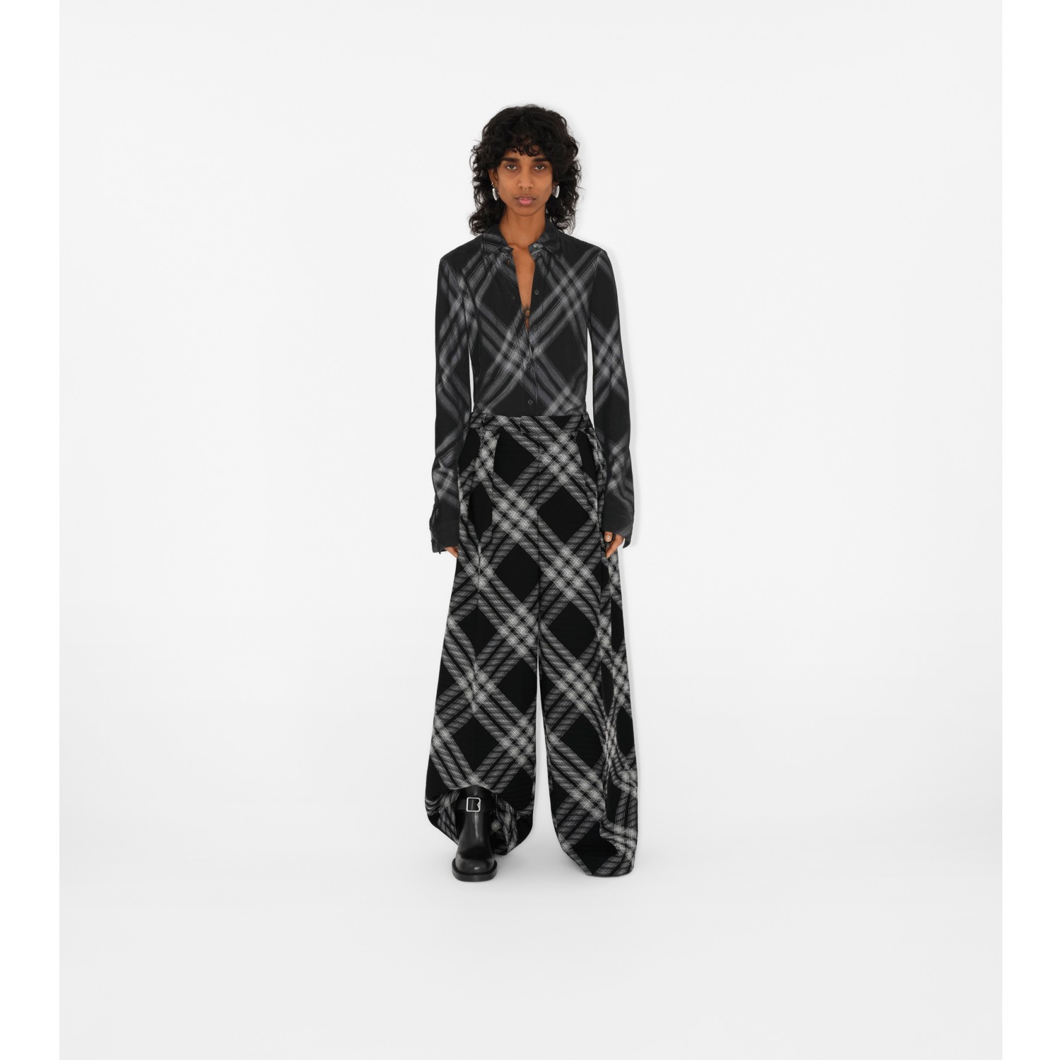 Pleated Check Wool Trousers