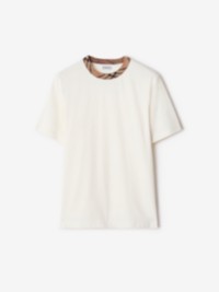 Check Trim Cotton T-shirt in colour Chalk