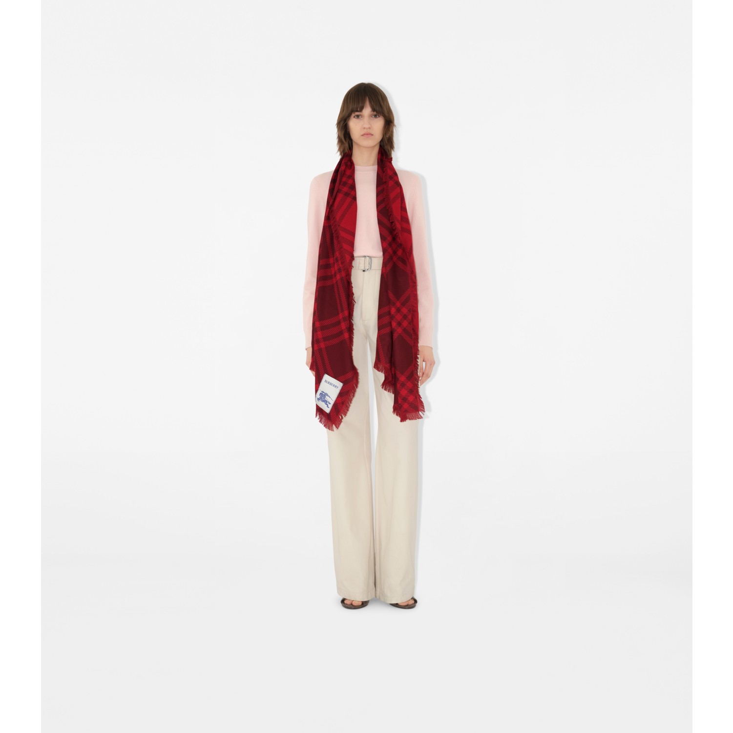 Wide Check Wool Silk Scarf