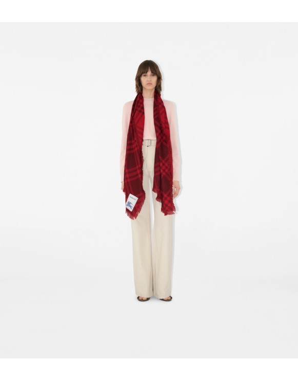 Wide Check Wool Silk Scarf