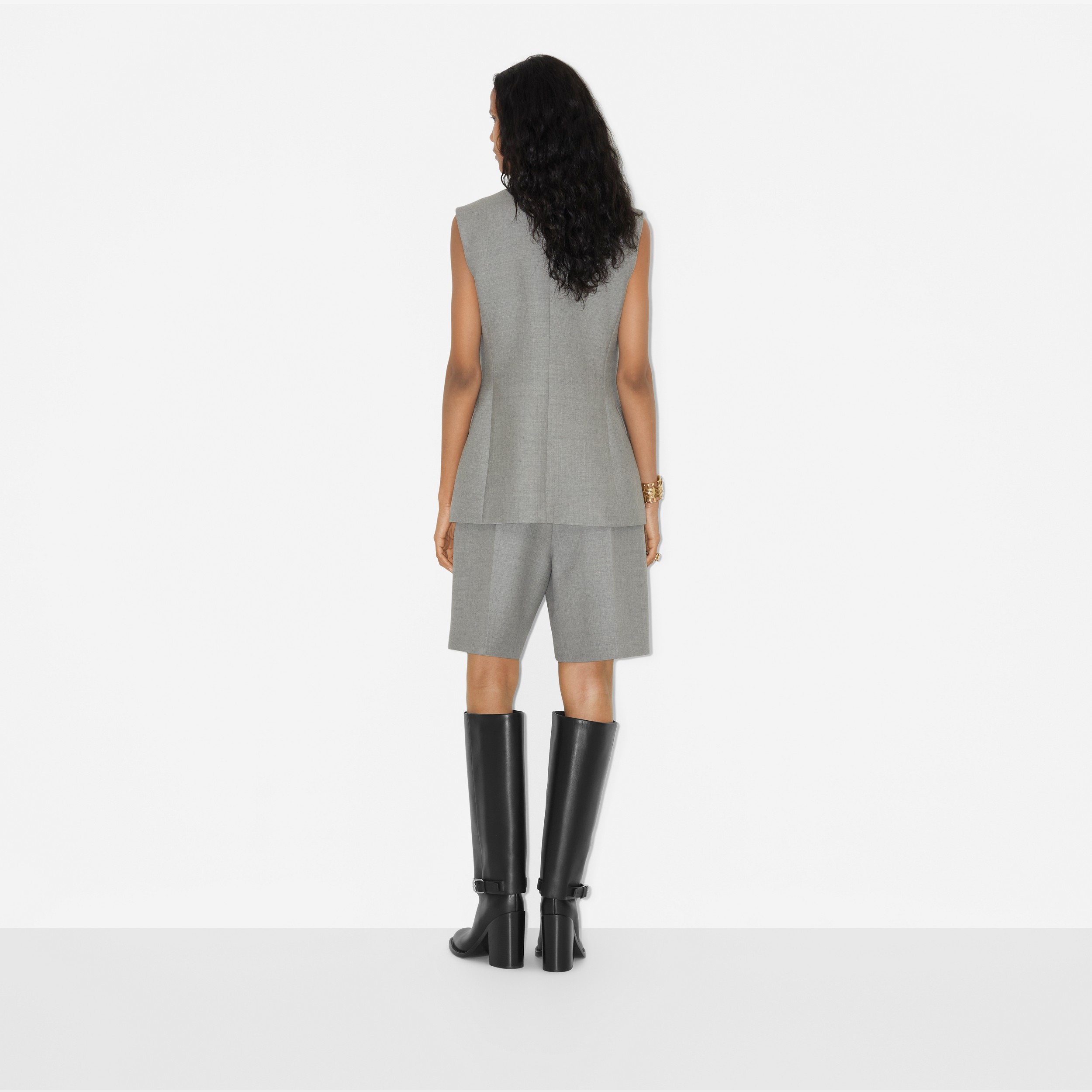 Sleeveless Wool Tailored Jacket in Light Grey Melange - Women | Burberry® Official - 4
