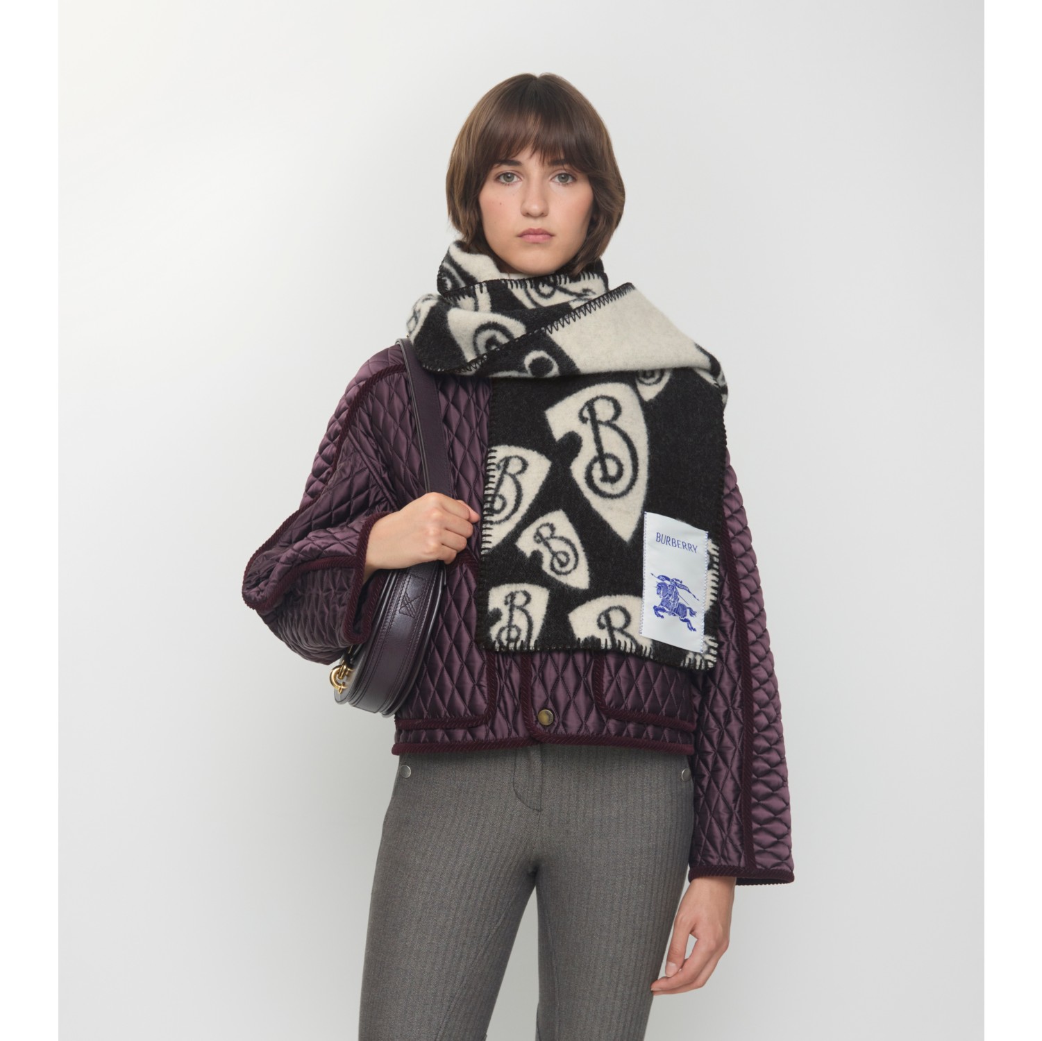 Cascading B Shield Wool Scarf in Black | Burberry® Official