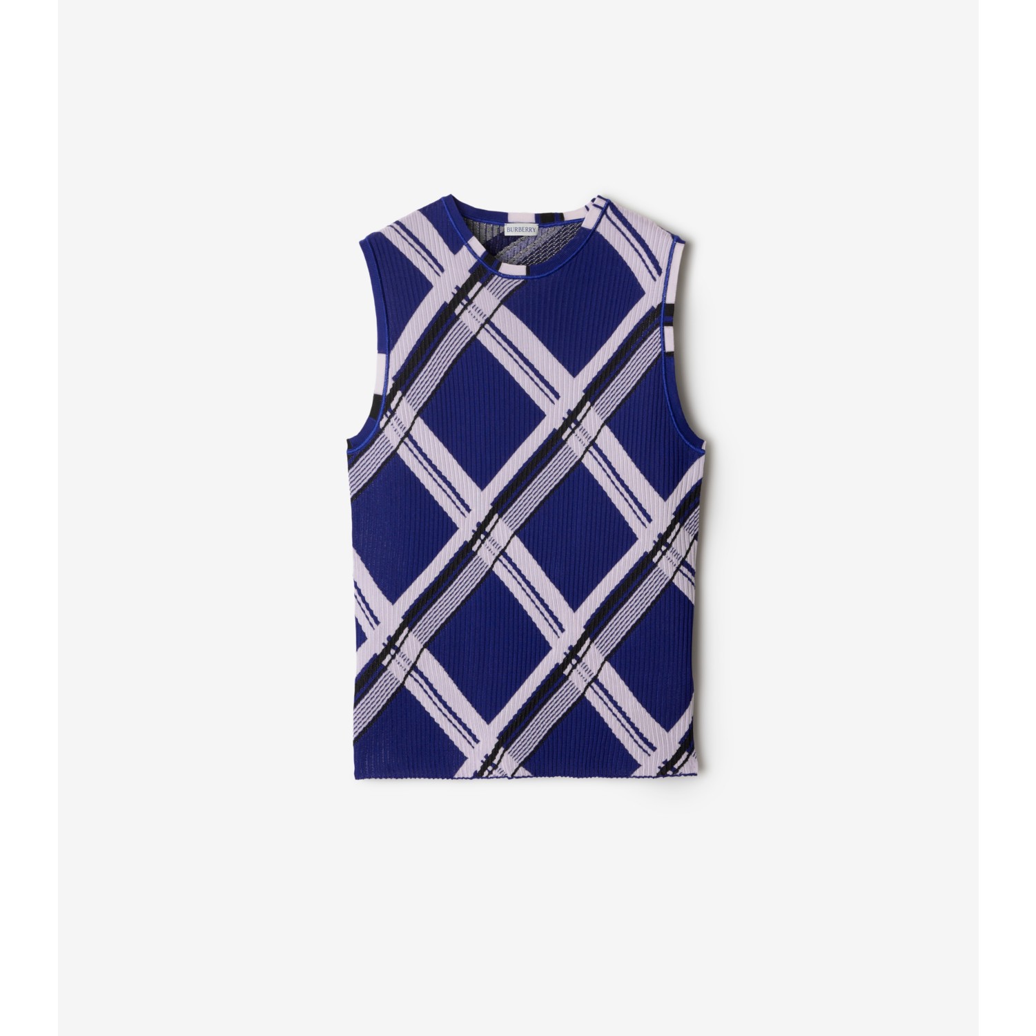 Check Silk Tank Top in Knight Men Burberry Official