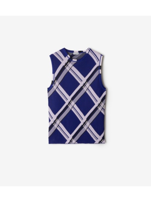 Shop Burberry Check Silk Tank Top In Knight