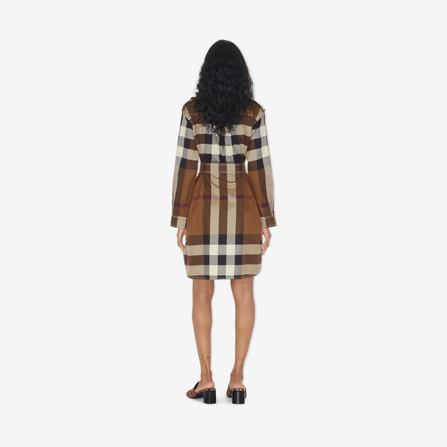 Vestido estilo camisa de algodão com estampa xadrez (Marrom Bétula Escuro) - Mulheres | Burberry® oficial