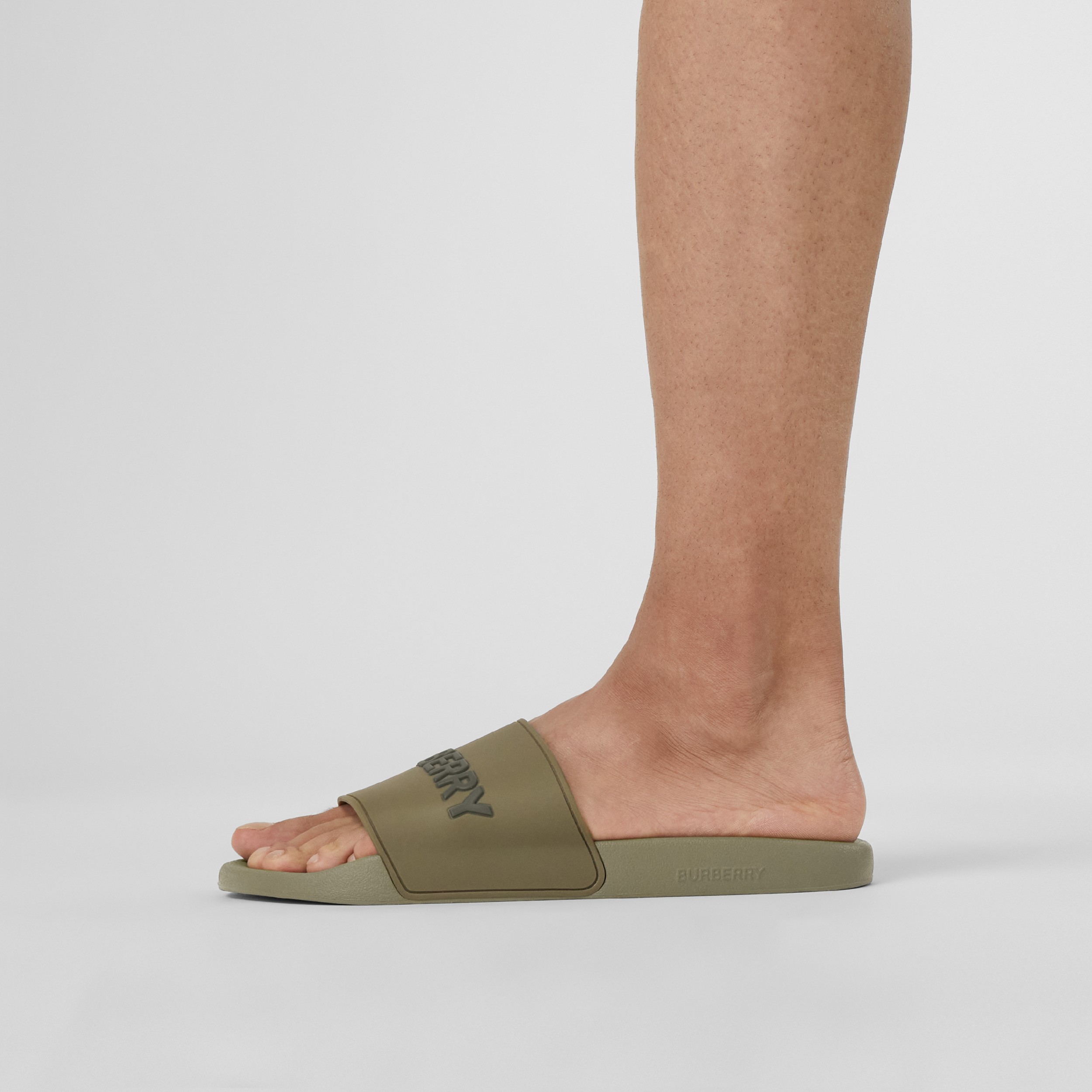 Logo Detail Two-tone Slides in Dark Fern Green - Men | Burberry® Official - 3